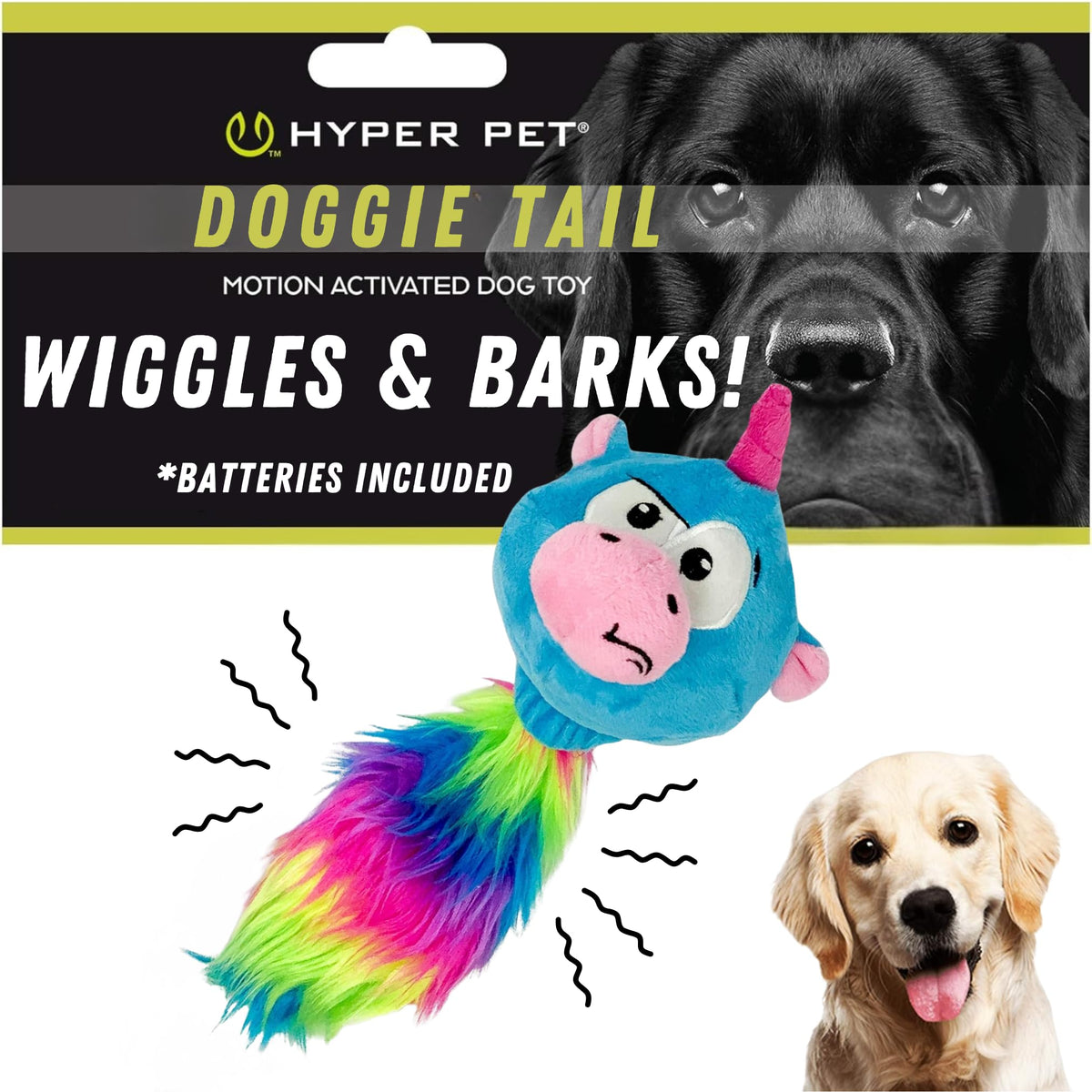 Hyper Pet visage du jouet licorne en peluche montrant le design attractif et durable