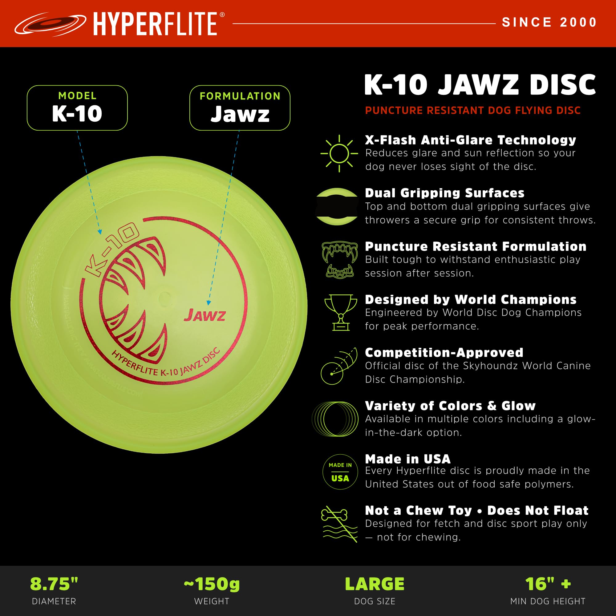 Hyperflite K-10 Jawz en vol lancé par une main pour démontrer la trajectoire stable