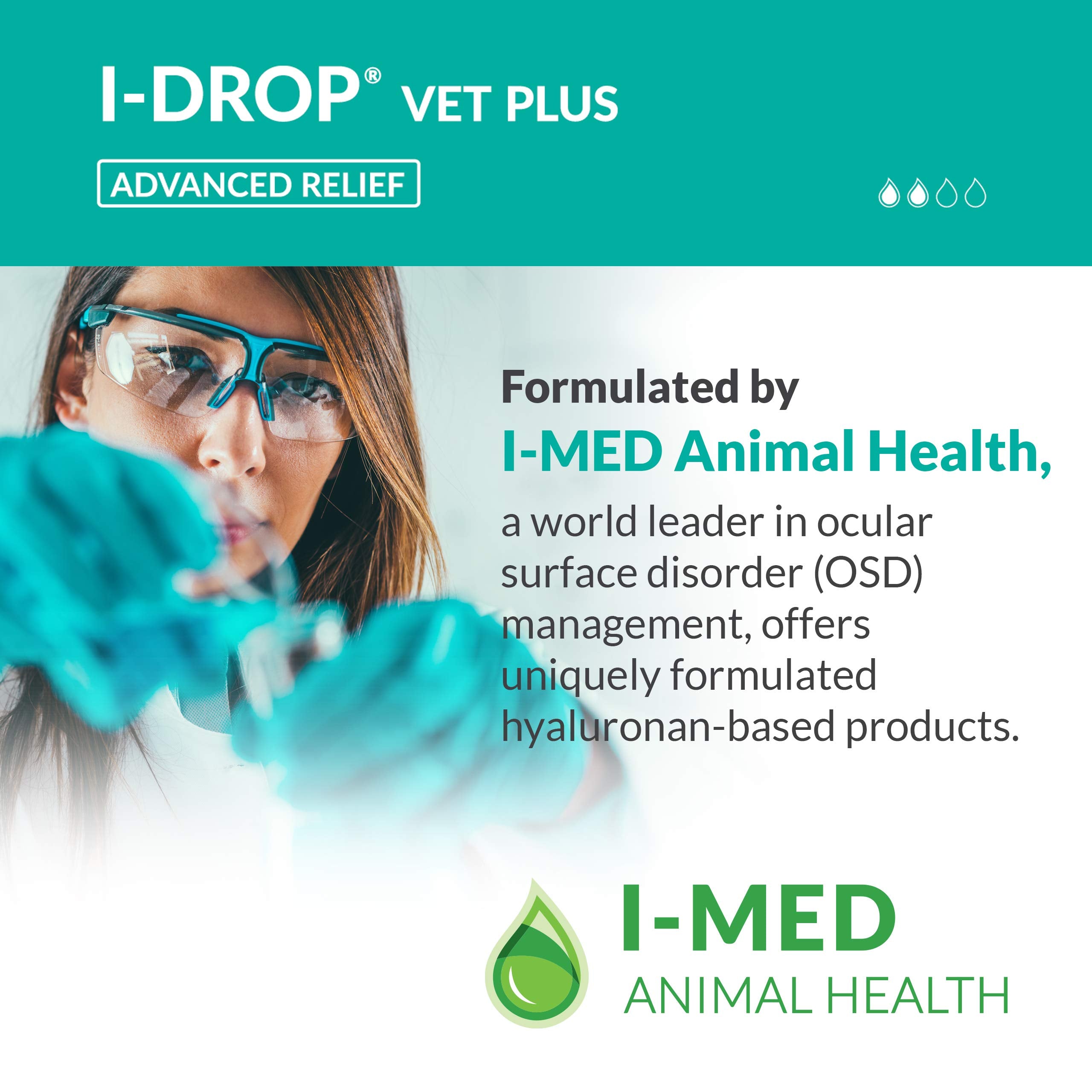 I-DROP Vet Plus étiquette et emballage montrant formulation hyaluronan 0,25%