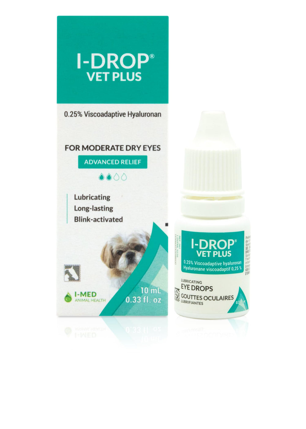 I-DROP Vet Plus flacon avant montrant l’emballage et bénéfice d’utilisation sûre