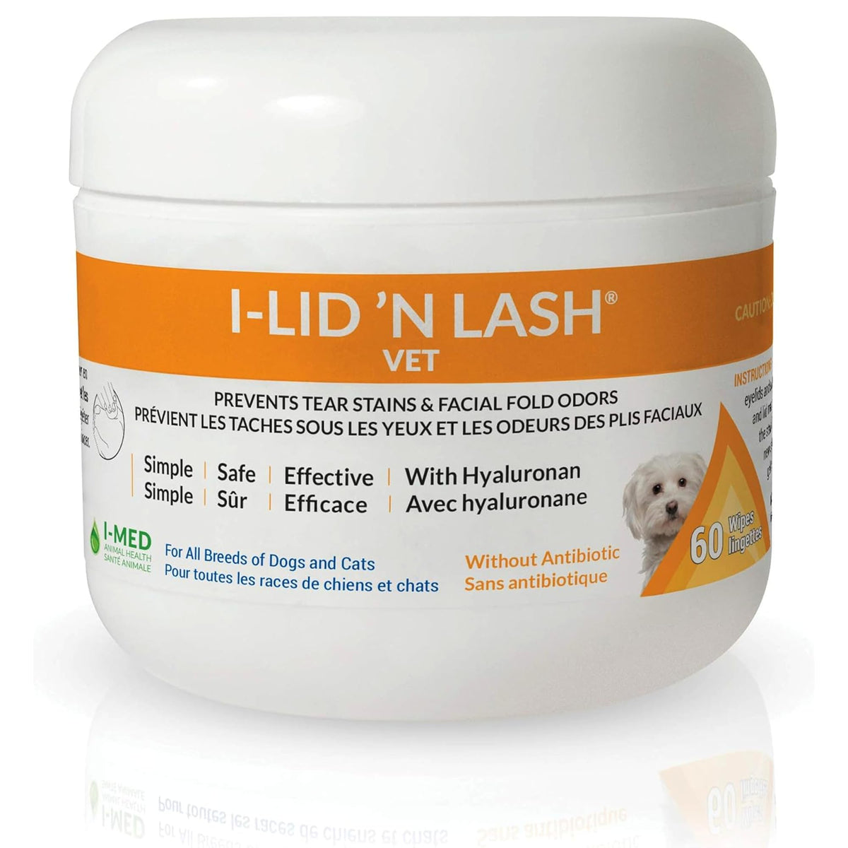 I-LID 'N LASH emballage avant montrant 60 lingettes et bénéfice hygiène