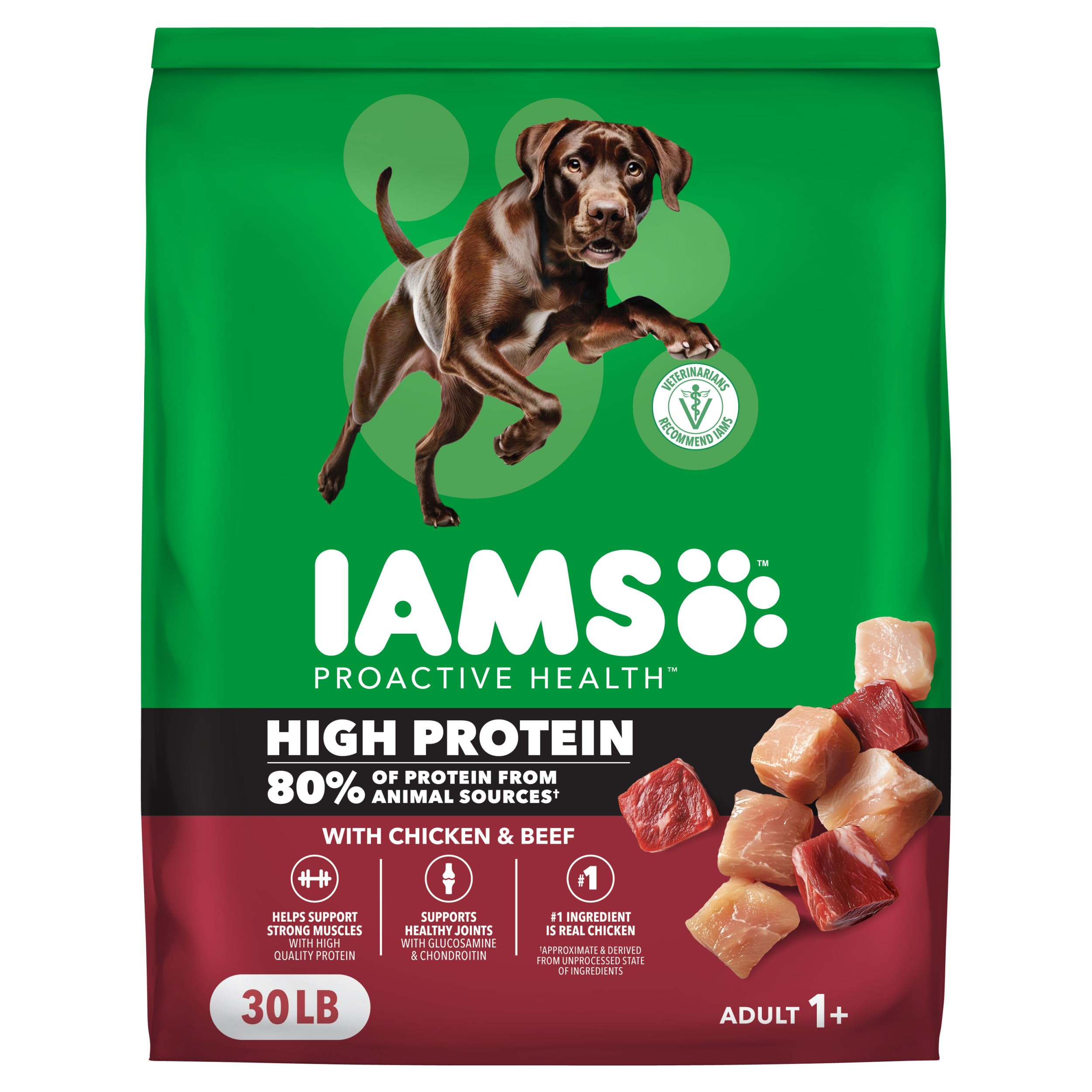 IAMS sac 30 lb face visible montrant l'étiquette et avantage protéique