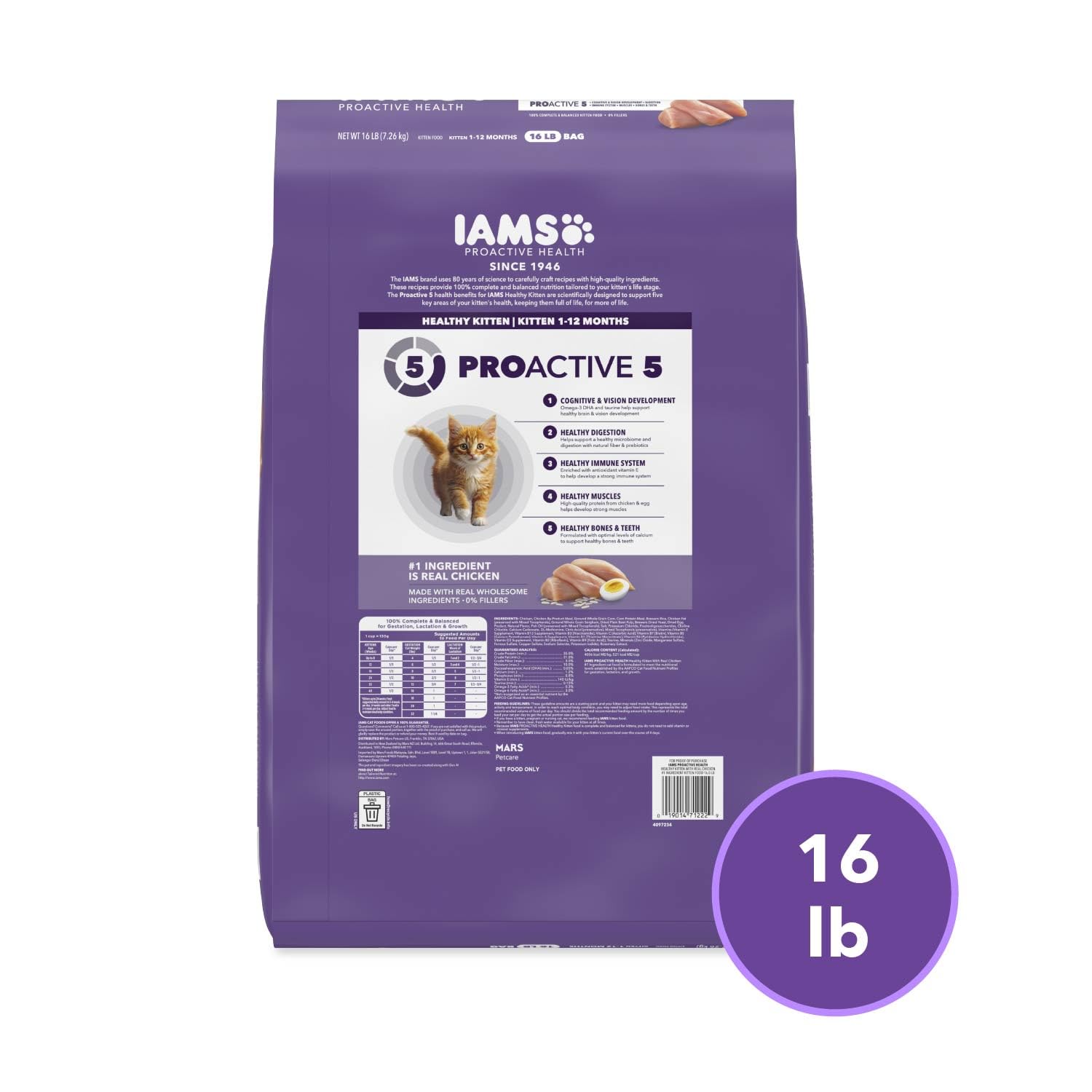 IAMS dos du sachet affichant informations nutritionnelles claires