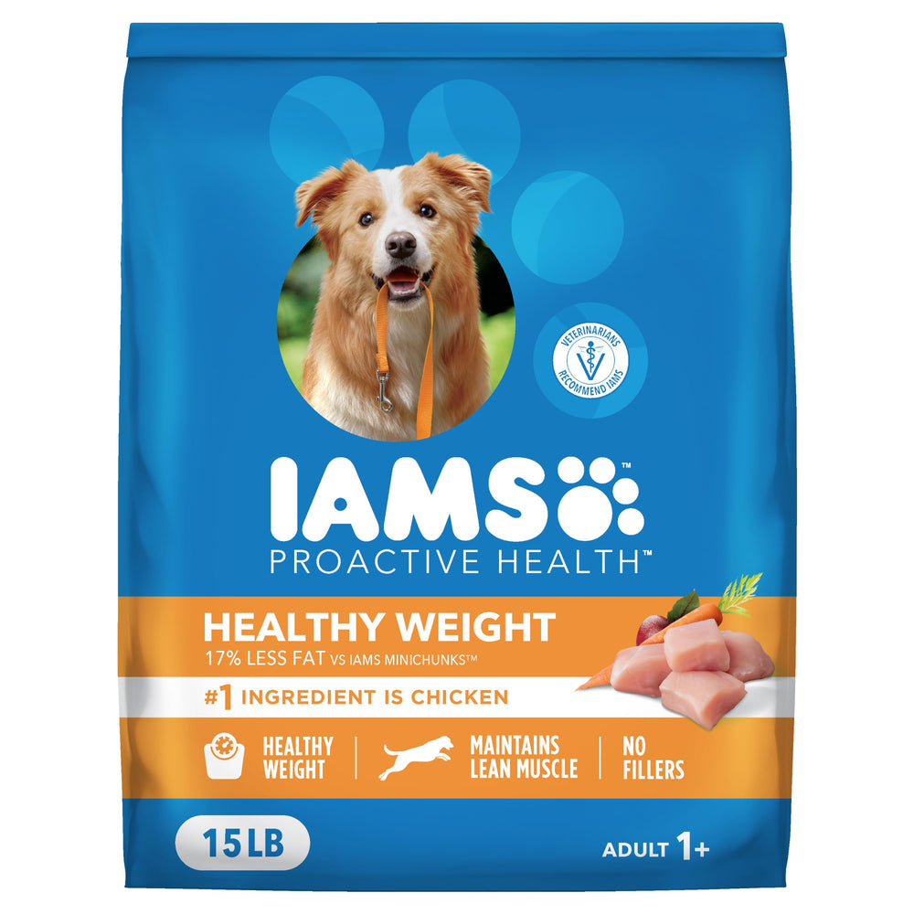 IAMS emballage avant poulet 15 lb montrant bénéfice contrôle du poids
