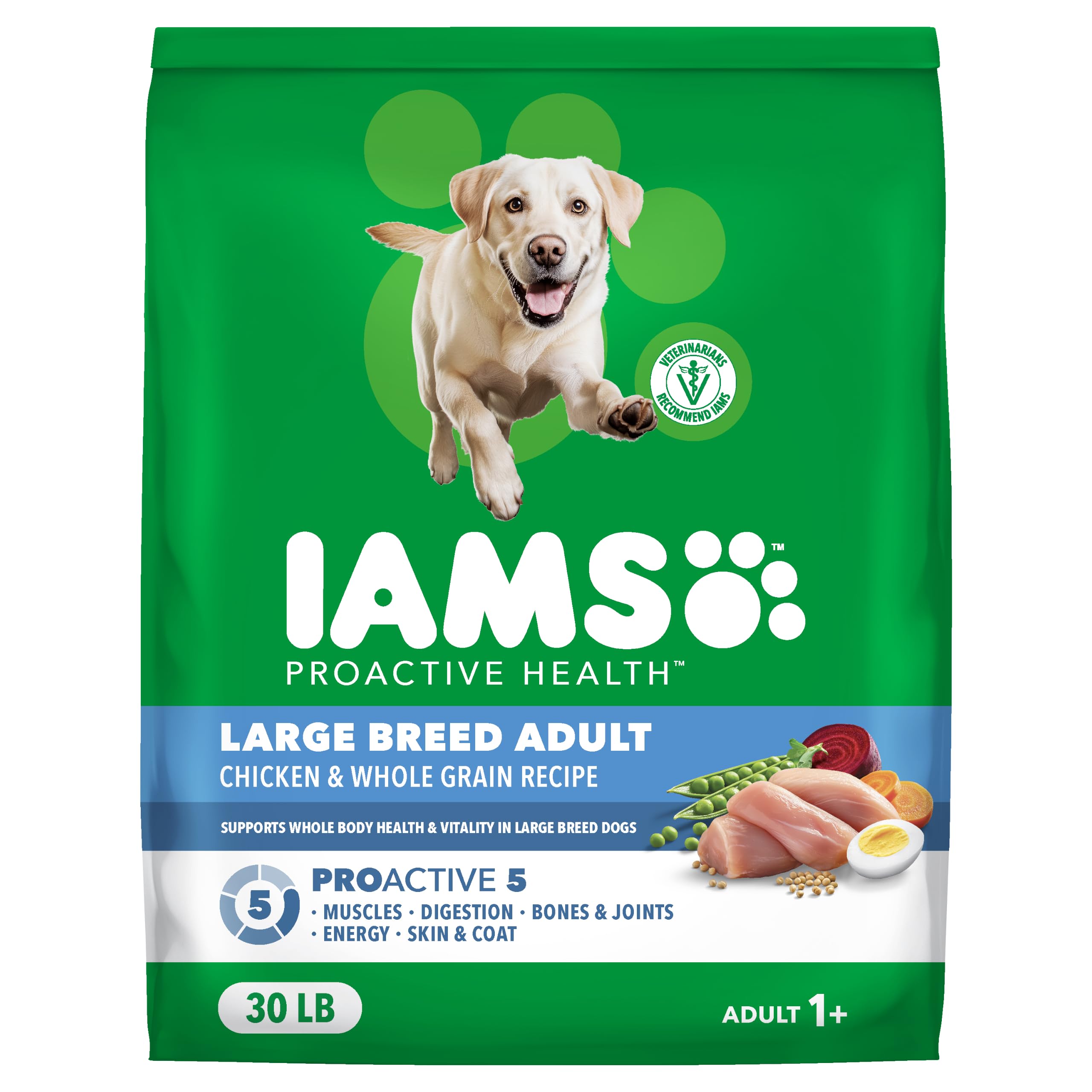 IAMS emballage avant poulet montrant l’étiquette et avantages pour santé