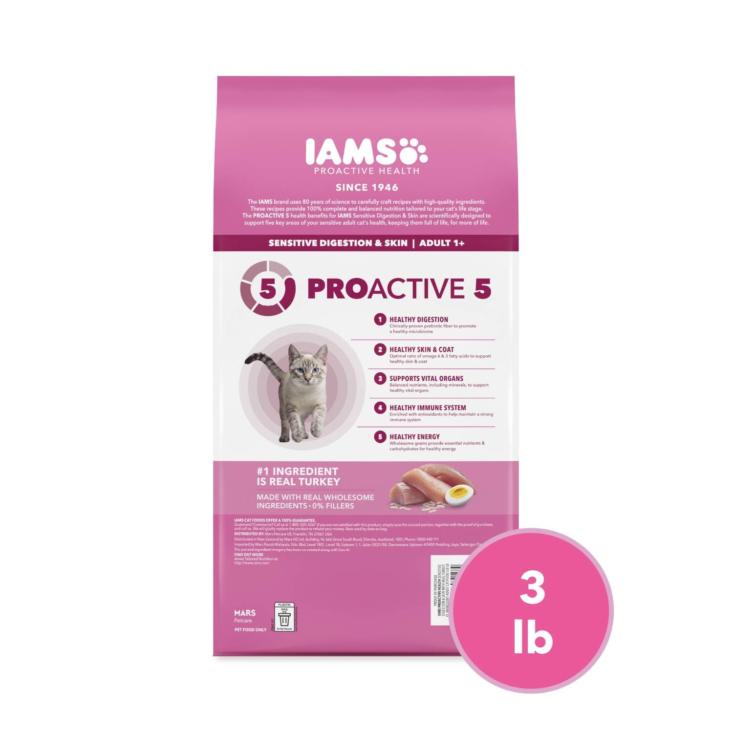 IAMS emballage côté informations, montre composition et analyses