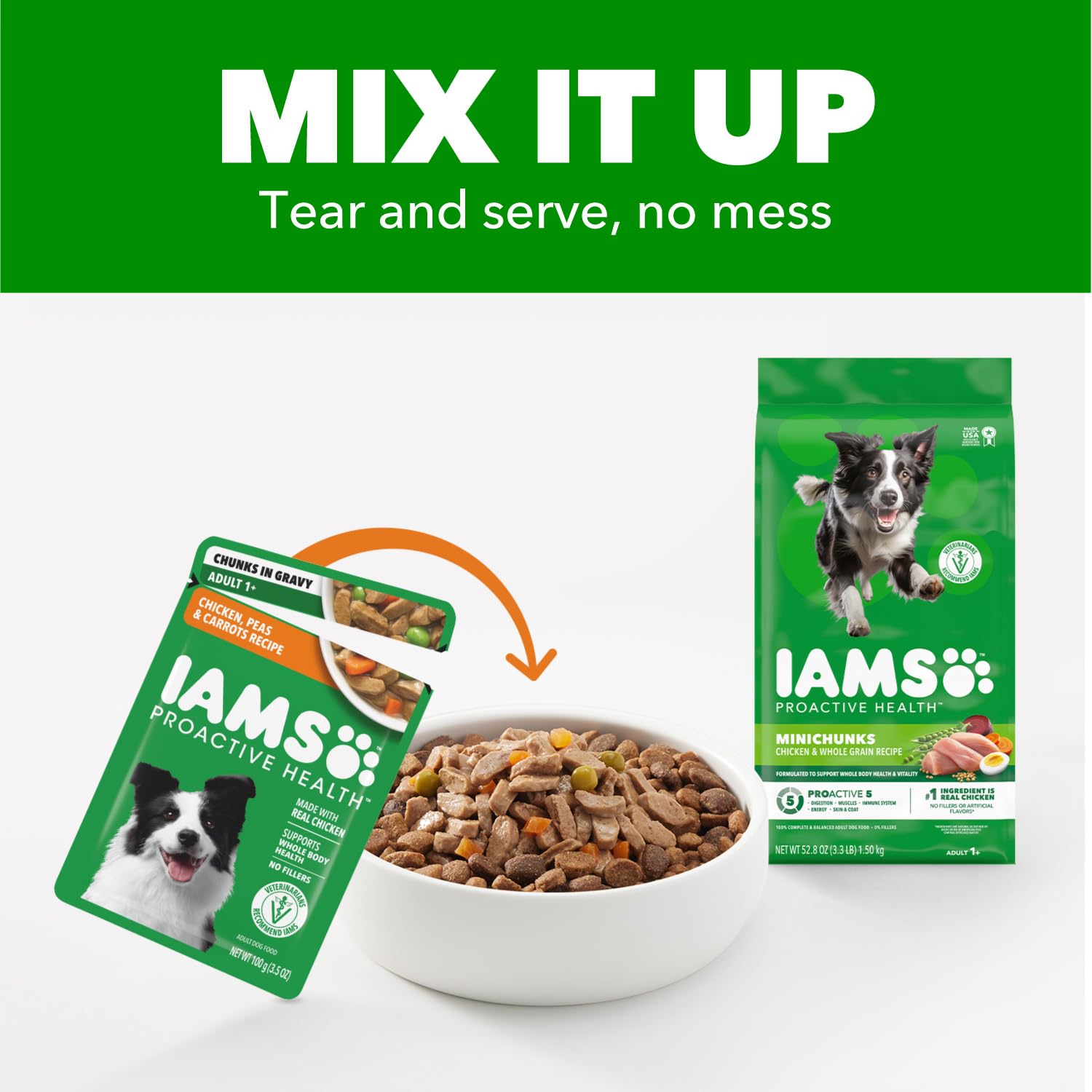 IAMS ingrédients poulet petits pois carottes, recette équilibrée