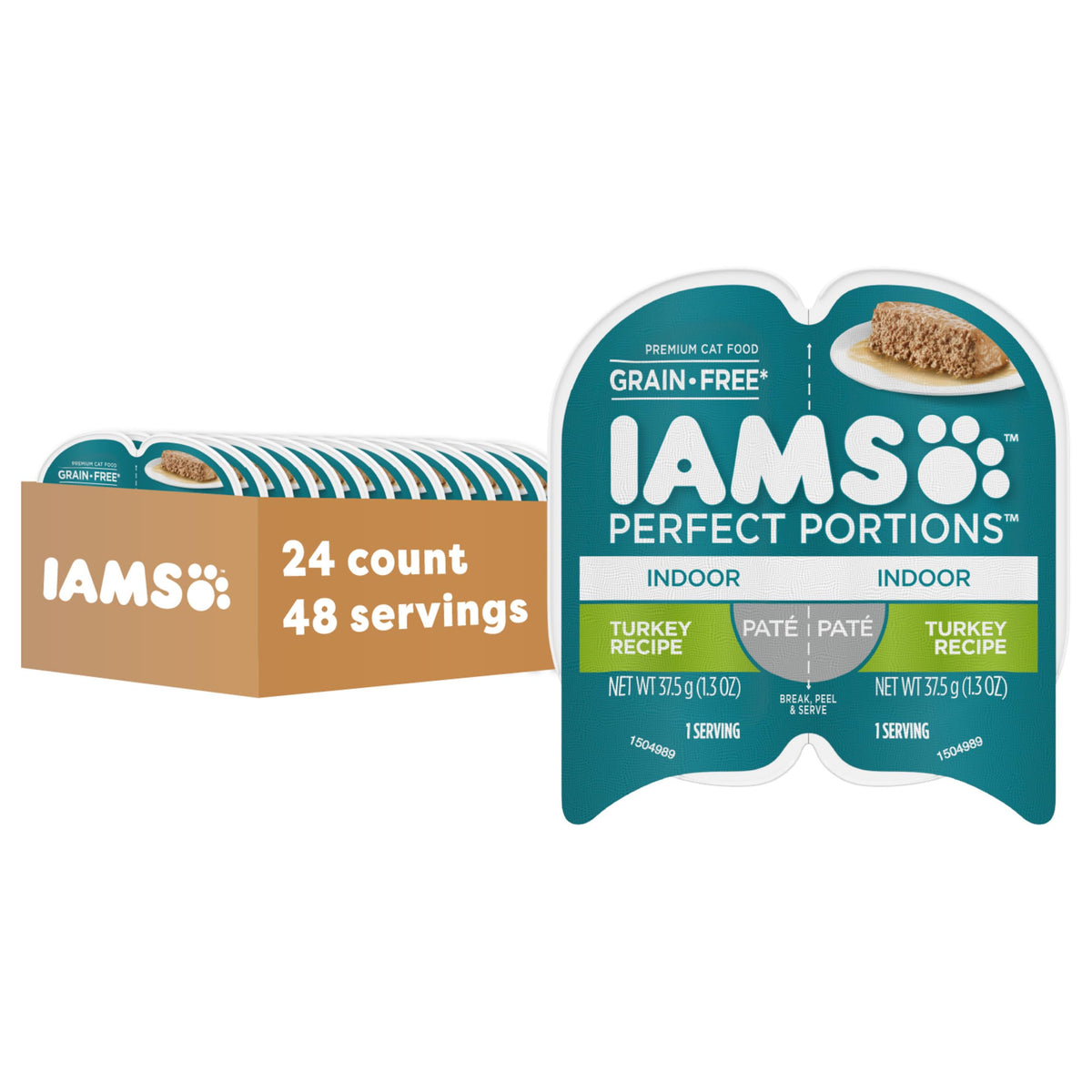 IAMS emballage avant montrant le produit et bénéfice praticité
