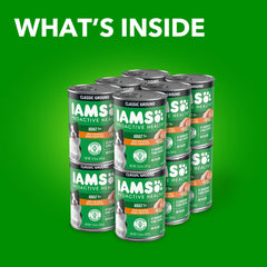 IAMS détail de l'étiquette listant ingrédients naturels et avantages