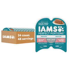 IAMS pack avant montrant 24 barquettes, pratique pour portions contrôlées