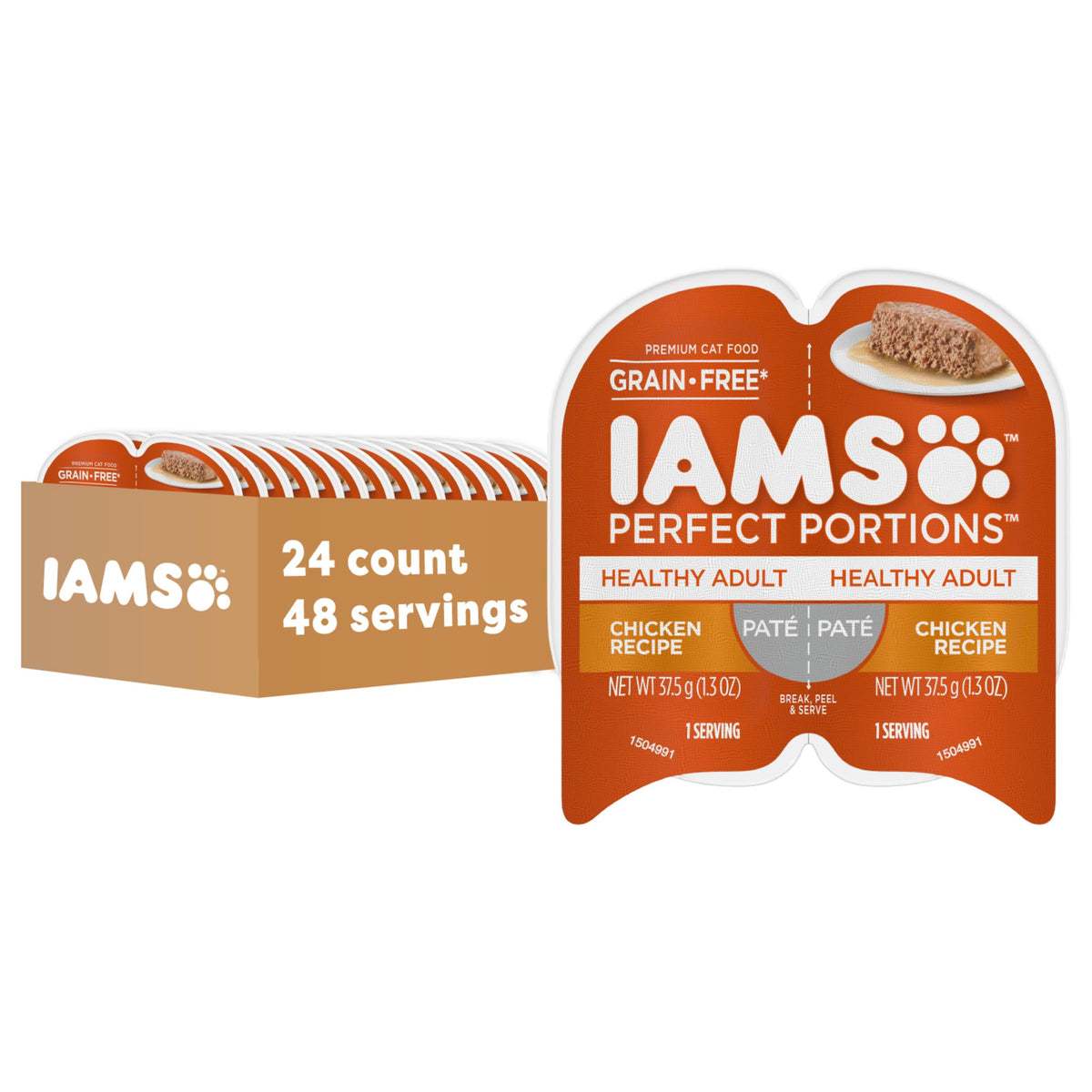 IAMS emballage avant montrant portions pratiques et bénéfice praticité