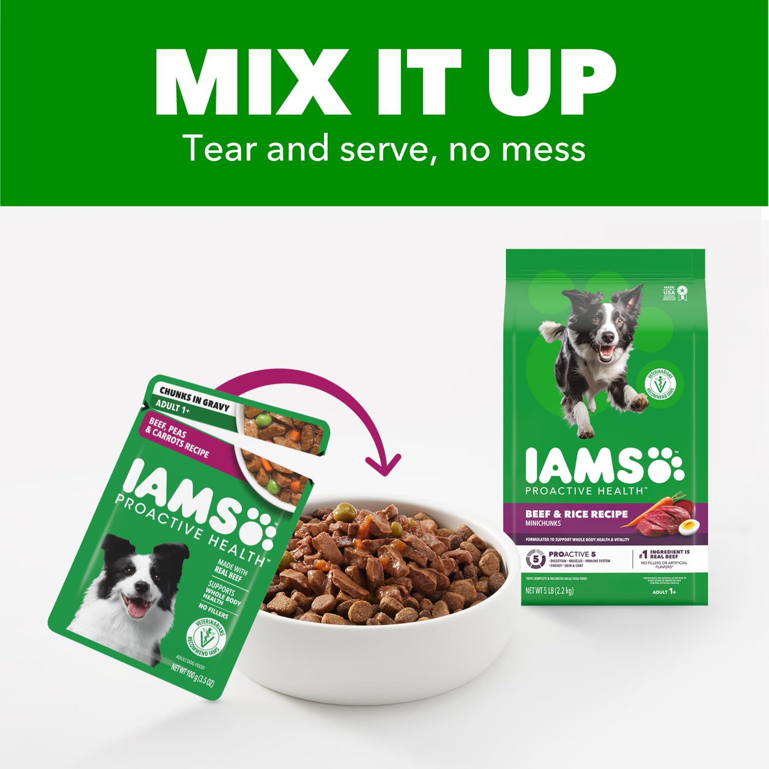 IAMS portion mélangée aux croquettes pour plus d’appétence