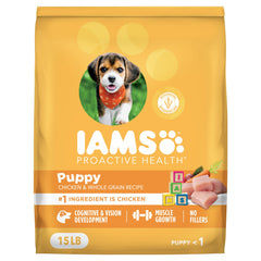 IAMS emballage 15 lb face montrant formulation poulet bénéfice nutrition