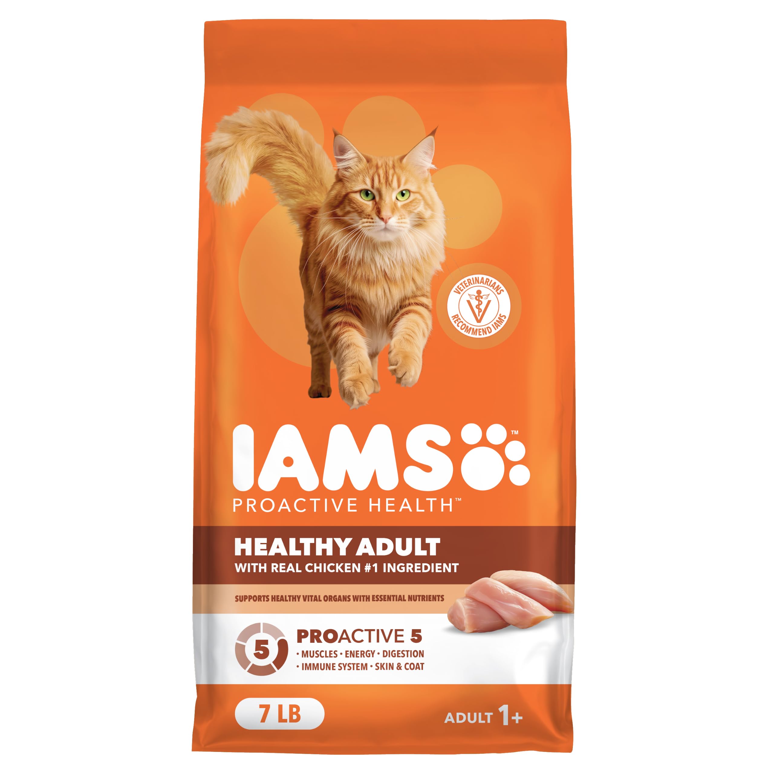 IAMS sachet face avant montrant la marque et bénéfice nutritionnel