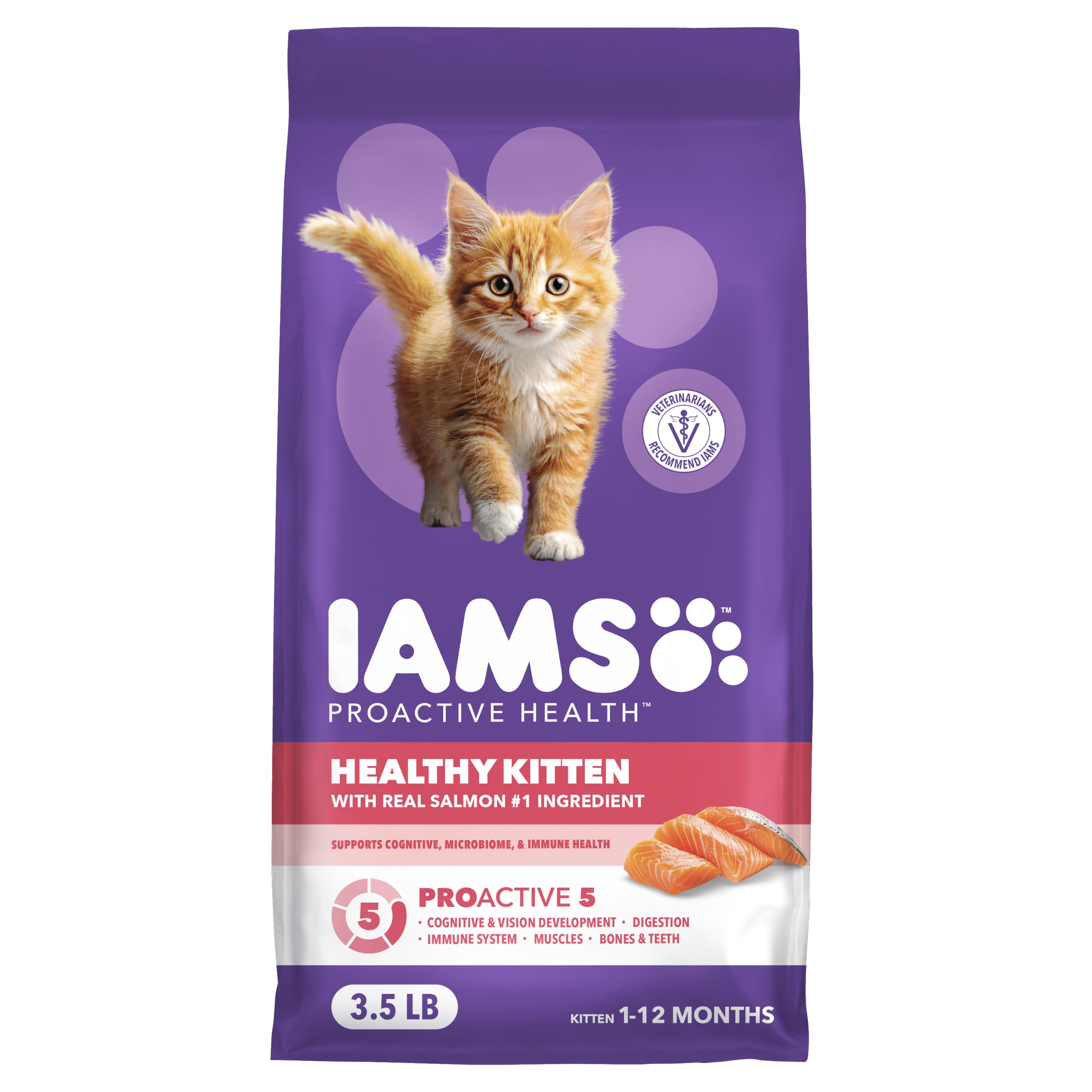 IAMS sachet devant 3,5 lb montrant emballage et avantage nutritionnel