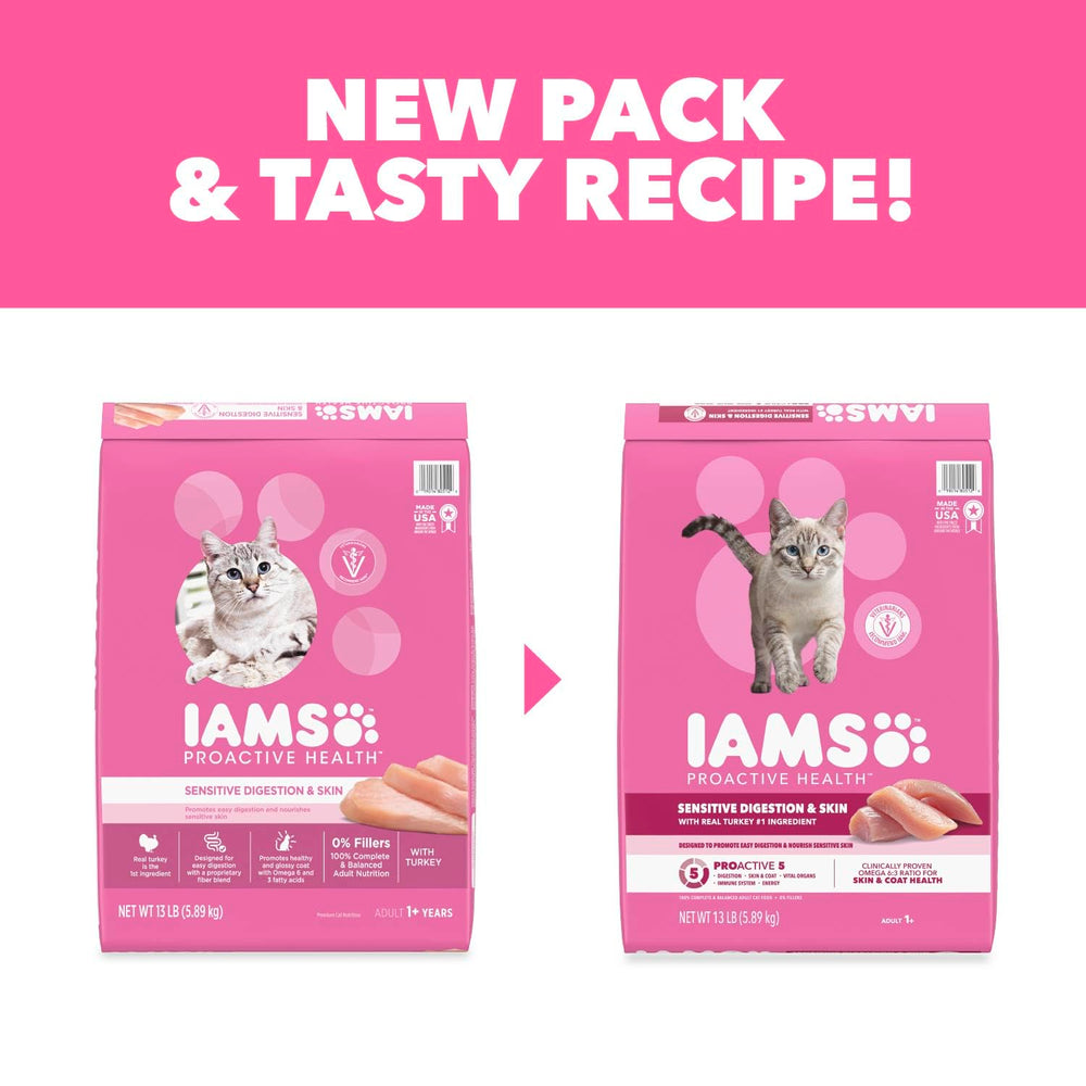 IAMS sachet ouvert montrant fermeture pratique et fraîcheur
