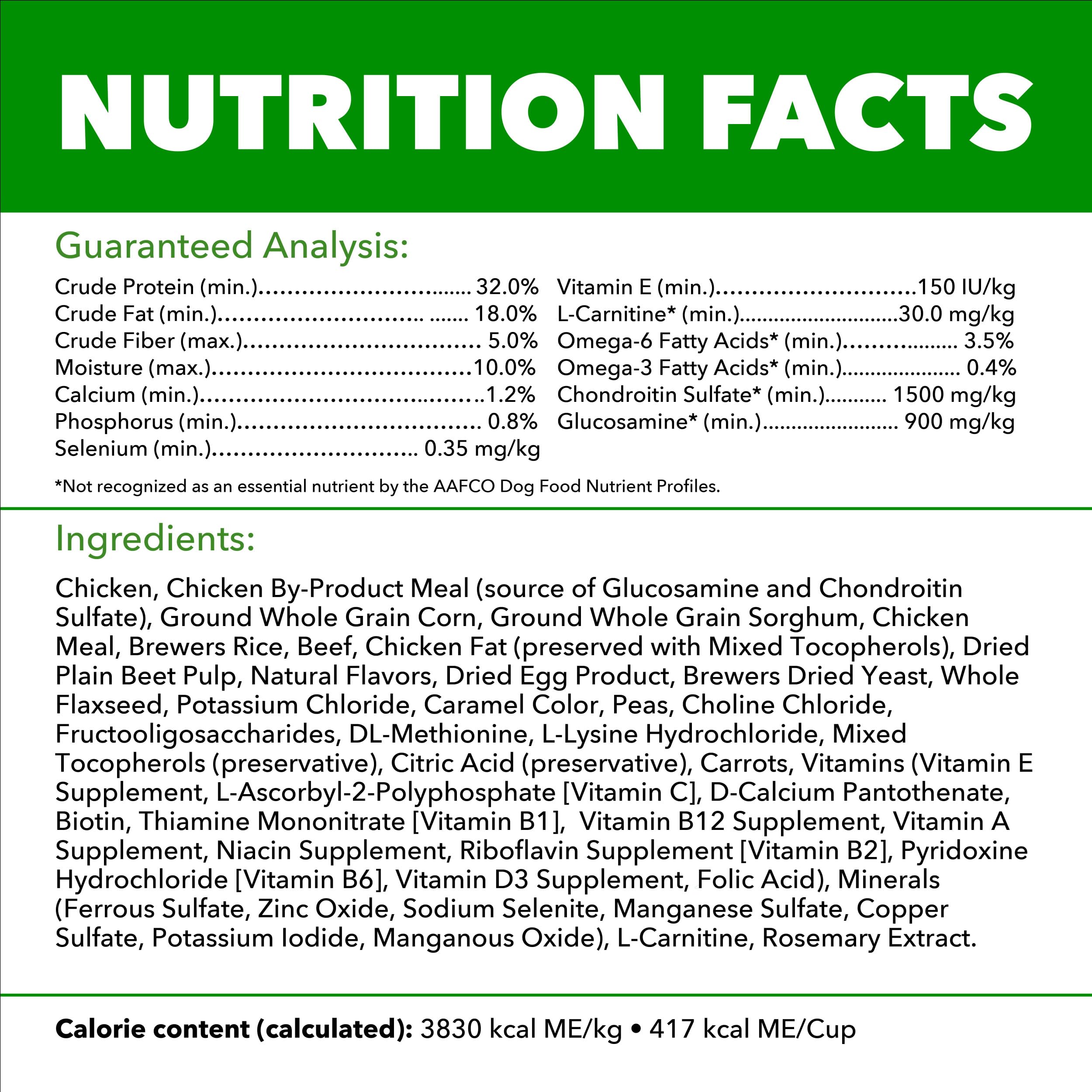 Tableau nutritionnel IAMS affichant équilibré complet pour adultes