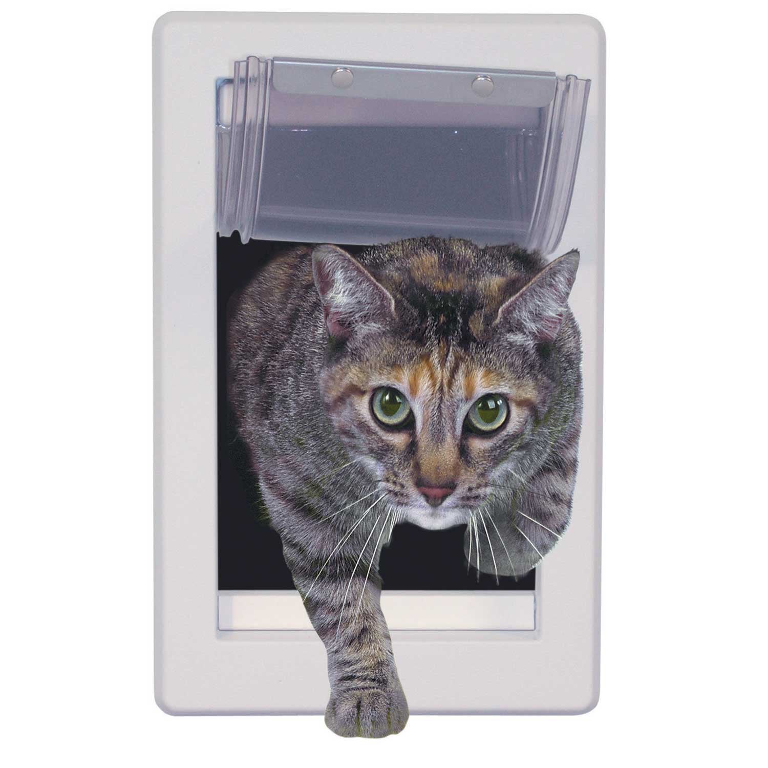 Ideal Pet Products chatière en situation avec chat entrant facilitant l'accès autonome
