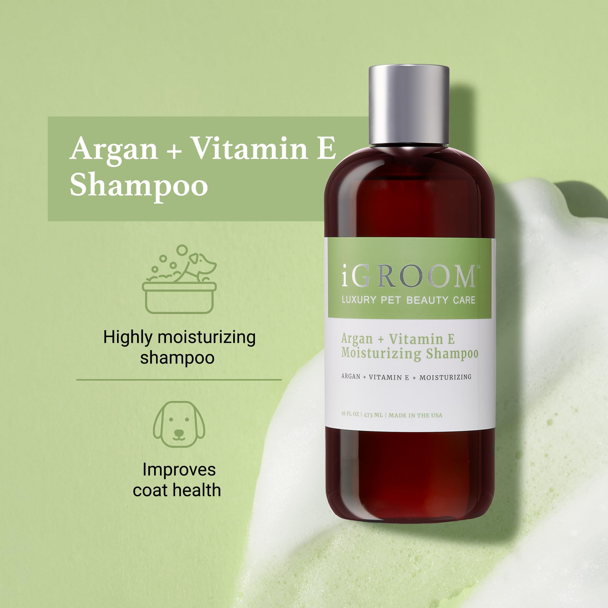 iGroom étiquette avec argan en gros plan montrant ingrédients nourrissants
