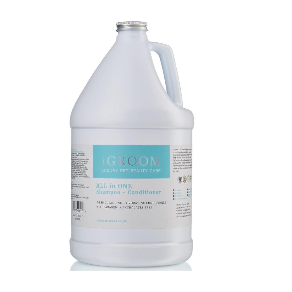 iGroom gallon face montrant le flacon et l'identité produit, assure praticité