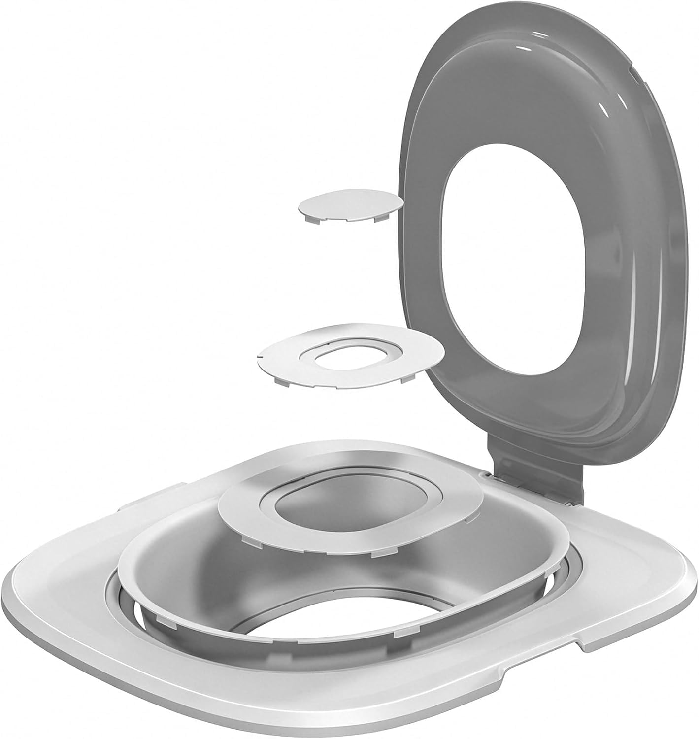 iigala vue frontale du kit toilette chat gris, design stable et gain de place