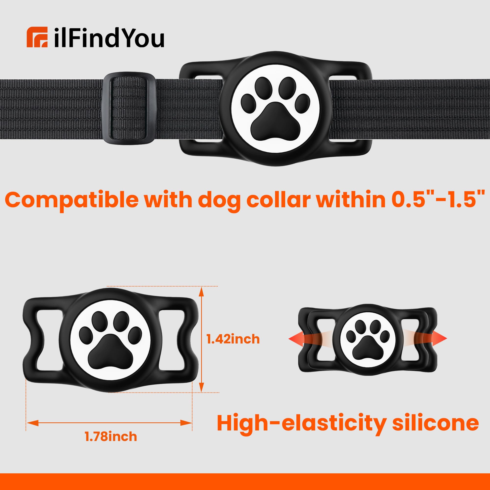 ilFindYou comparaison taille AirTag et collier pour adaptation sûre