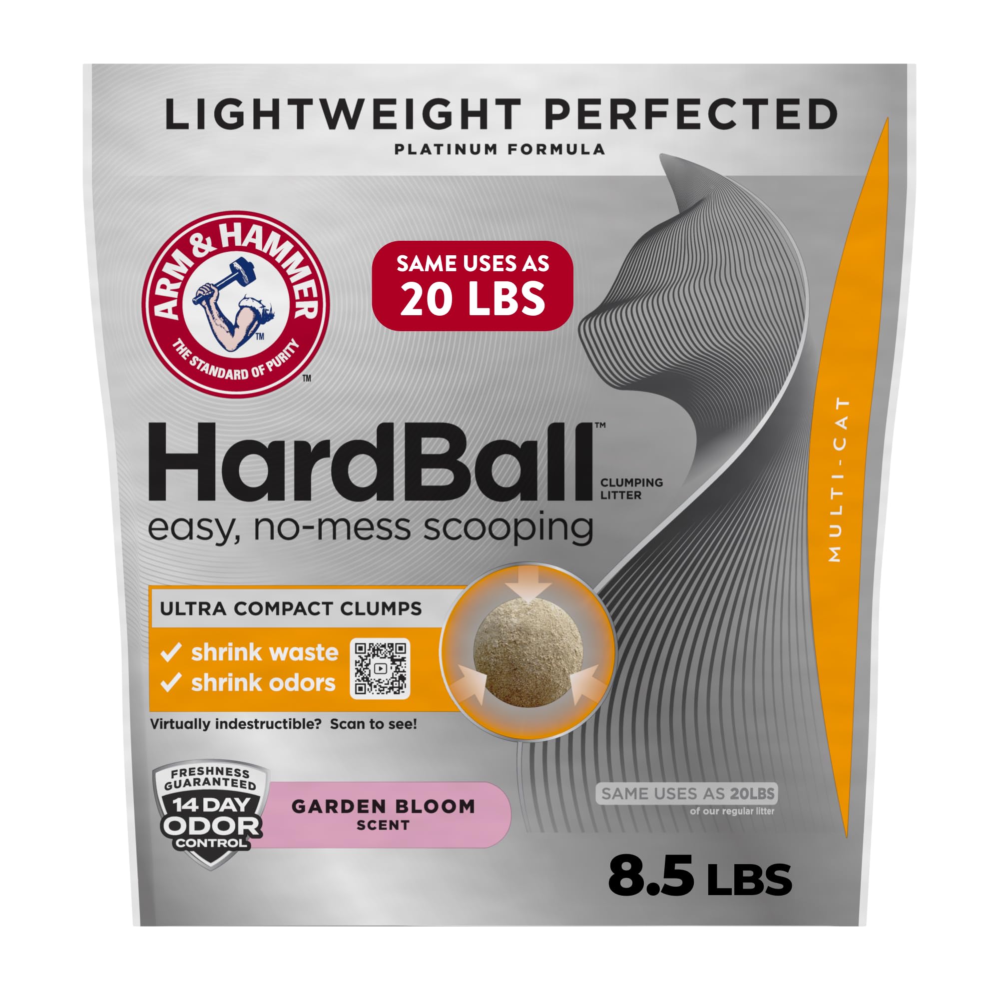ARM & HAMMER litière agglomérante HardBall Garden Bloom 3,86 kg — 99,9% sans poussière, contrôle odeurs 20 jours