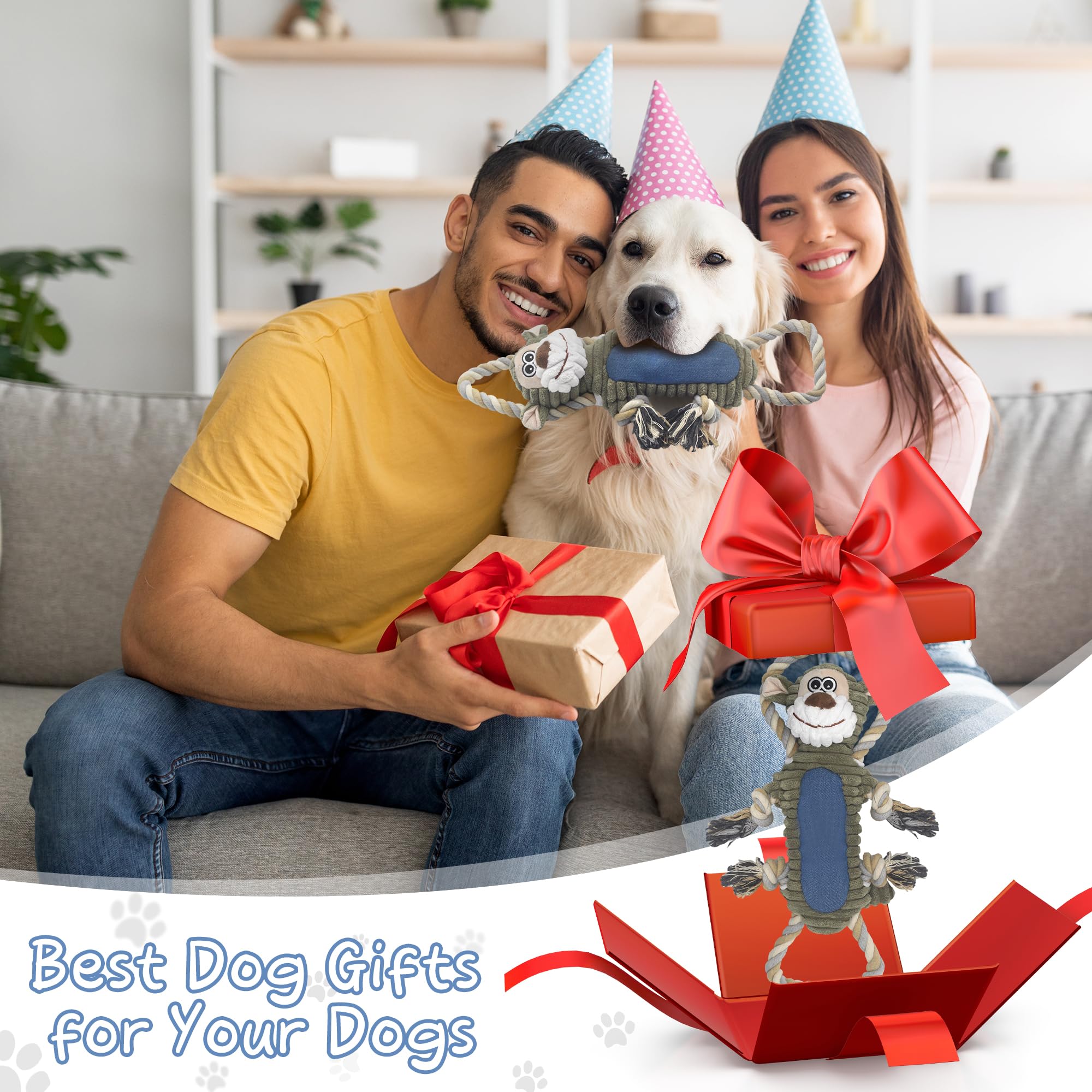 BUYPOW Jouet peluche singe pour chien — robuste, sifflet intégré, toutes tailles