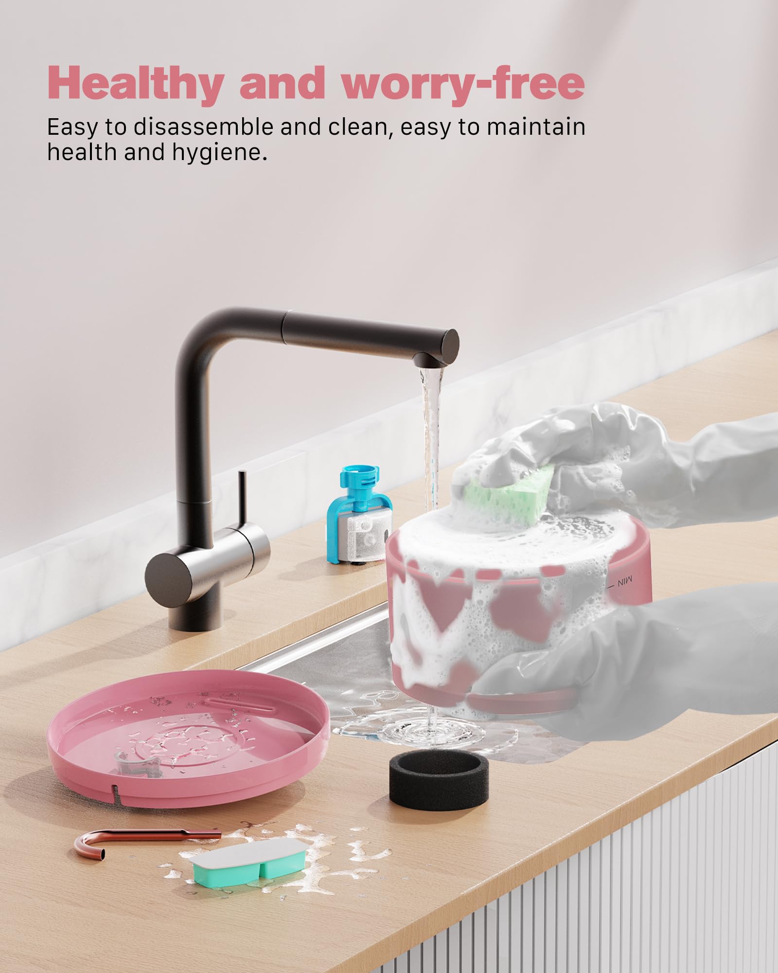 BEMOONY fontaine à eau pour chats Pink Cat 3,2 L — silencieuse, filtration tripartite
