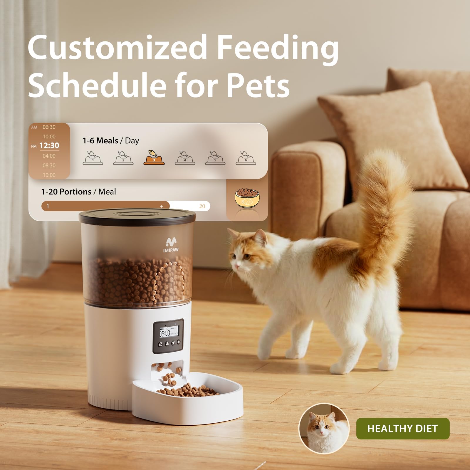 IMIPAW réservoir 3L ouvert avec des croquettes pour une longue autonomie