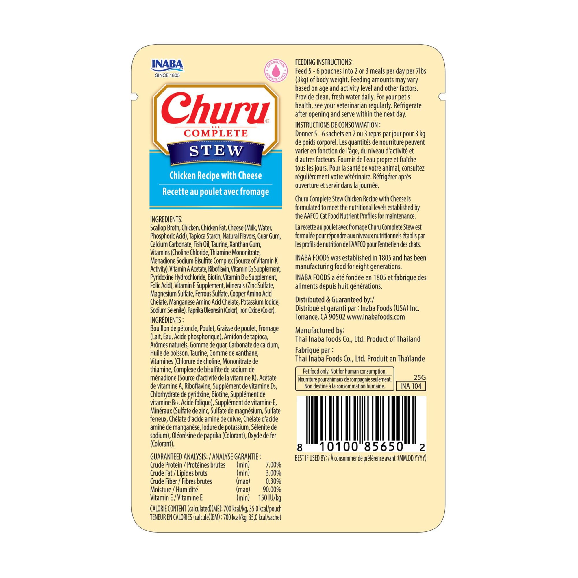 INABA Churu Stew sachets alignés pour comparaison de taille et dosage