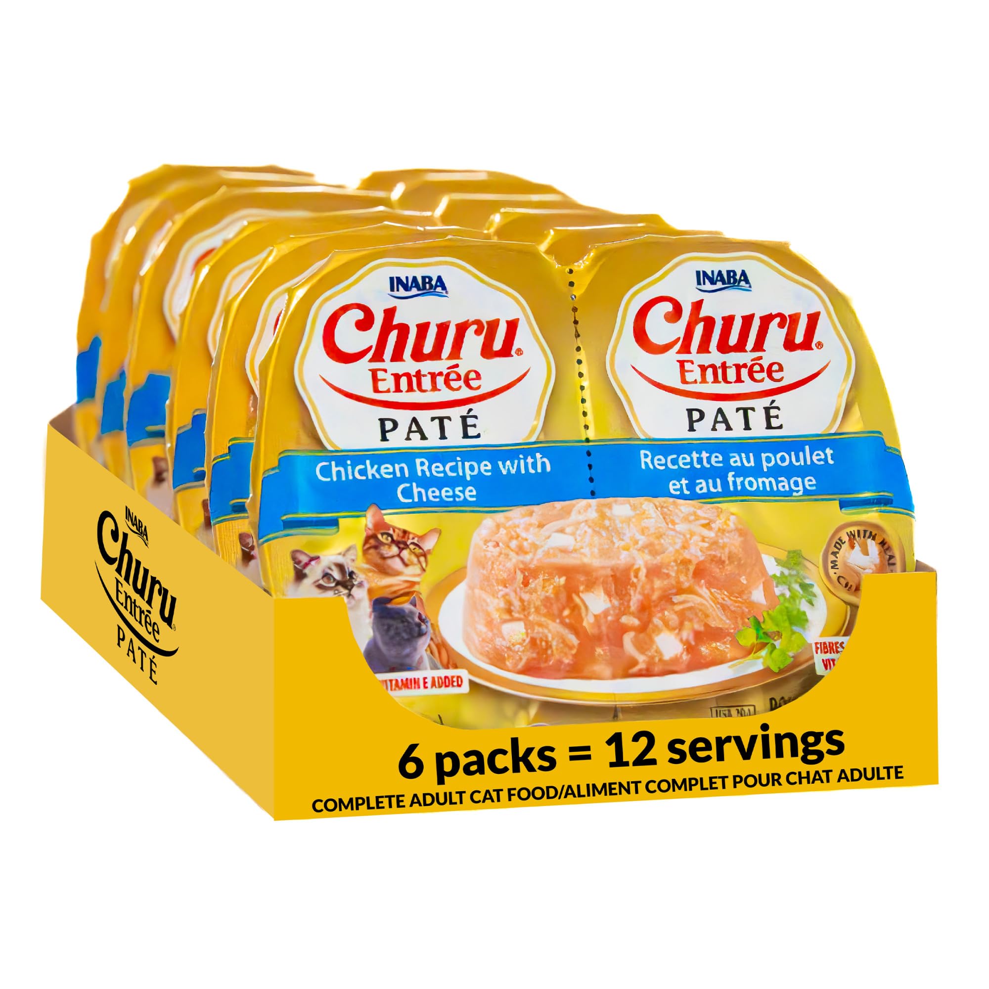 INABA Churu Entrée face de l'emballage montrant la variété poulet fromage, attractivité produit