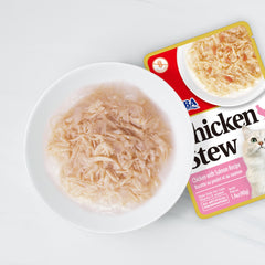 INABA flocons de poulet visibles dans la gelée, texture naturelle appréciée
