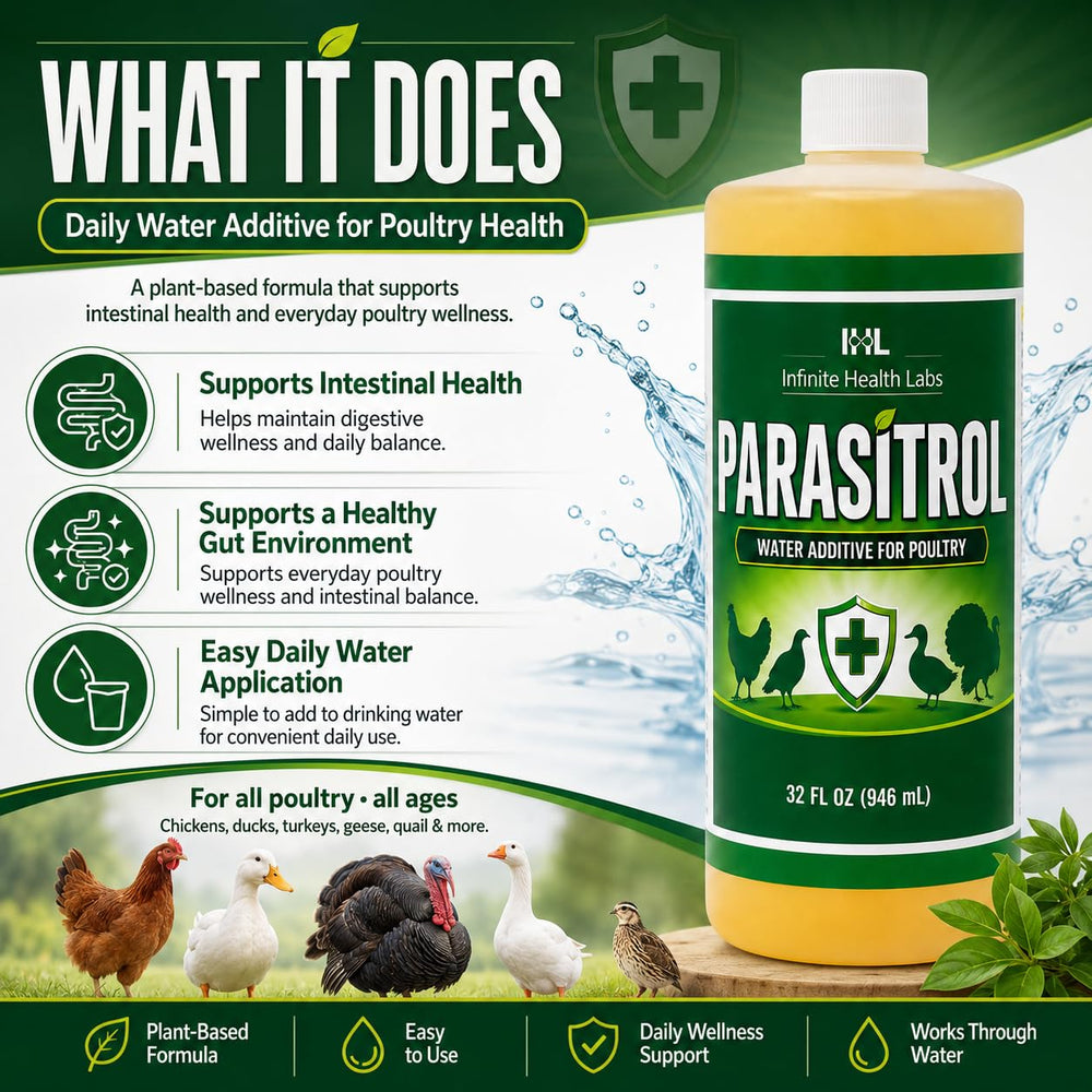 Infinite Health Labs Parasitrol ajouté à l'abreuvoir améliore la qualité d'eau