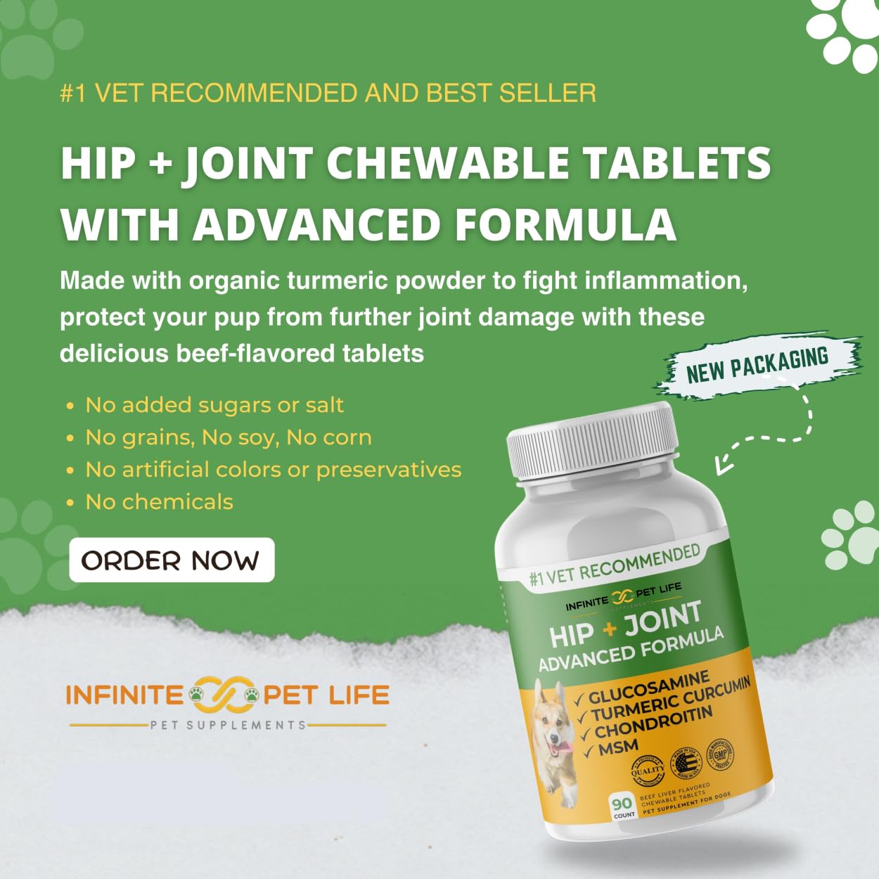 Infinite Pet Supplements étiquette lisible indiquant ingrédients naturels