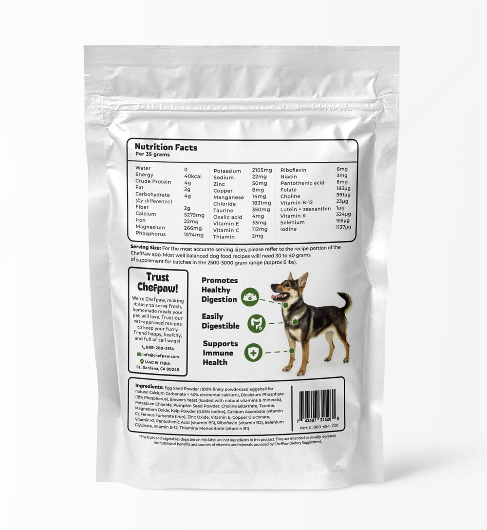Innovet ChefPaw étiquette listant nutriments pour vérification rapide des ingrédients
