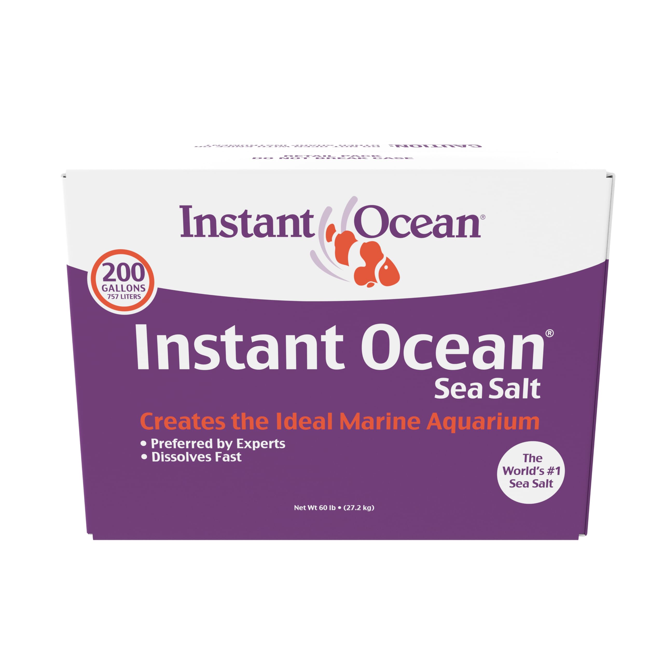 Instant Ocean emballage frontal montrant capacité et utilité