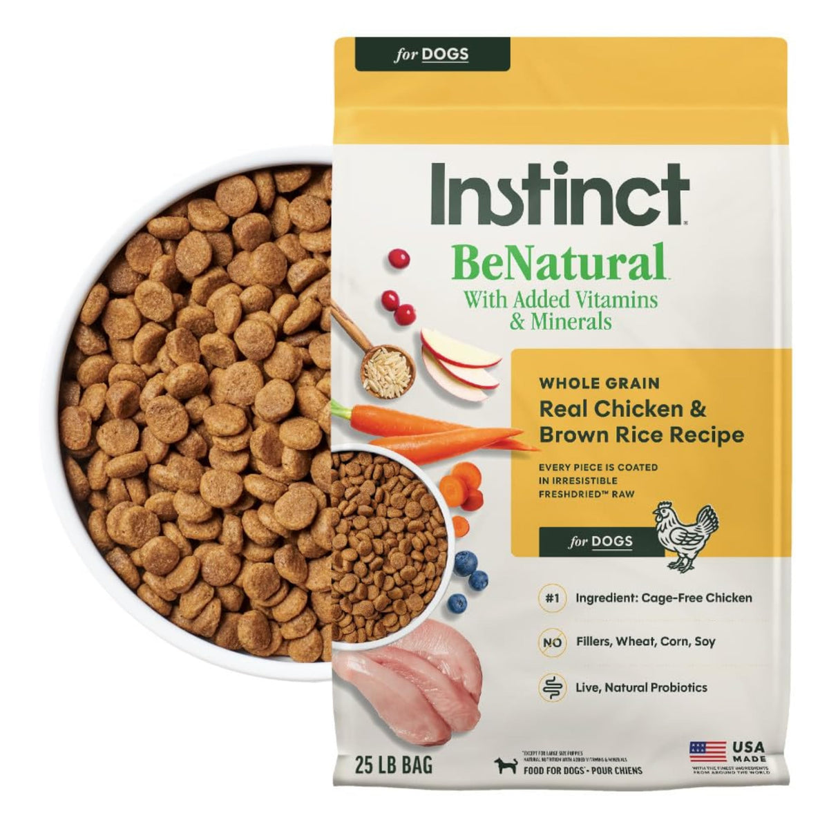 Instinct montrant le sac 25 lb pour un approvisionnement long et pratique
