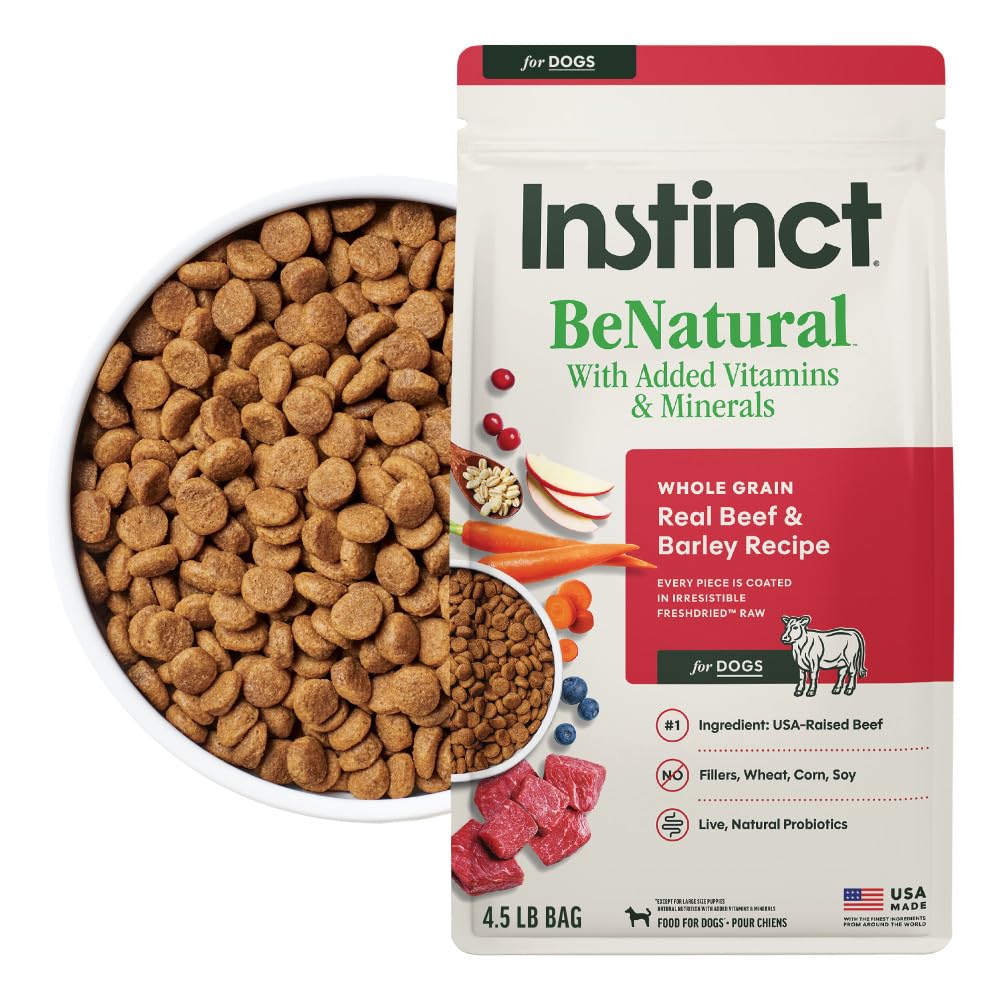 Instinct emballage avant boeuf et orge montrant qualité