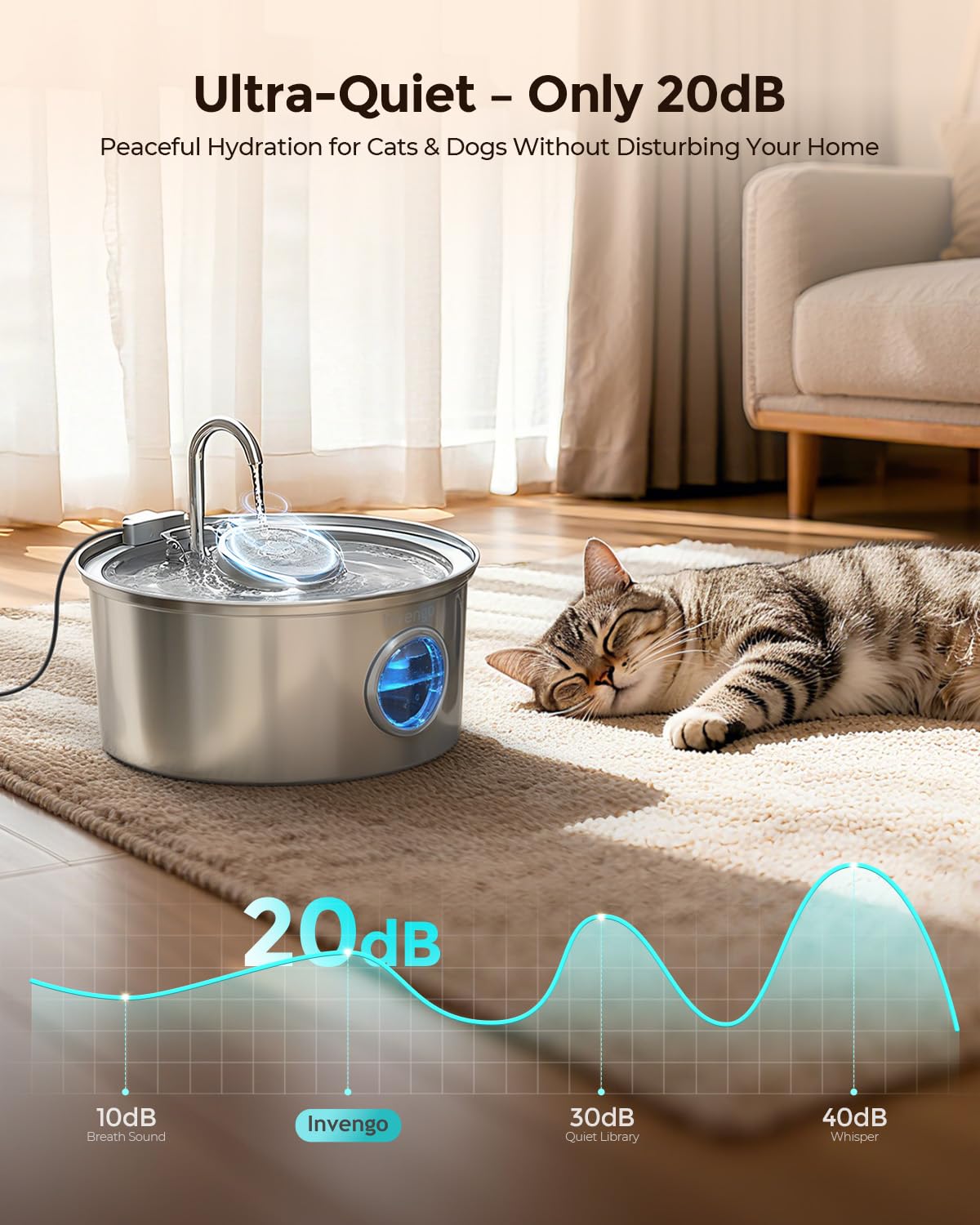 Invengo chat buvant au robinet stimulant hydratation régulière
