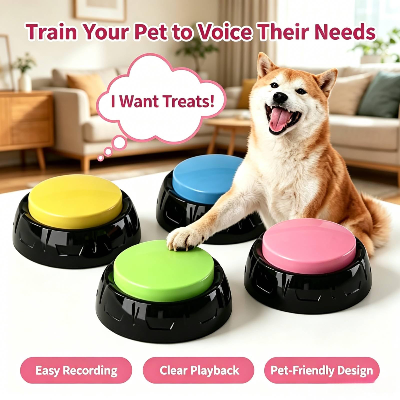 ipawspace boutons en usage dans un salon facilitant communication chien