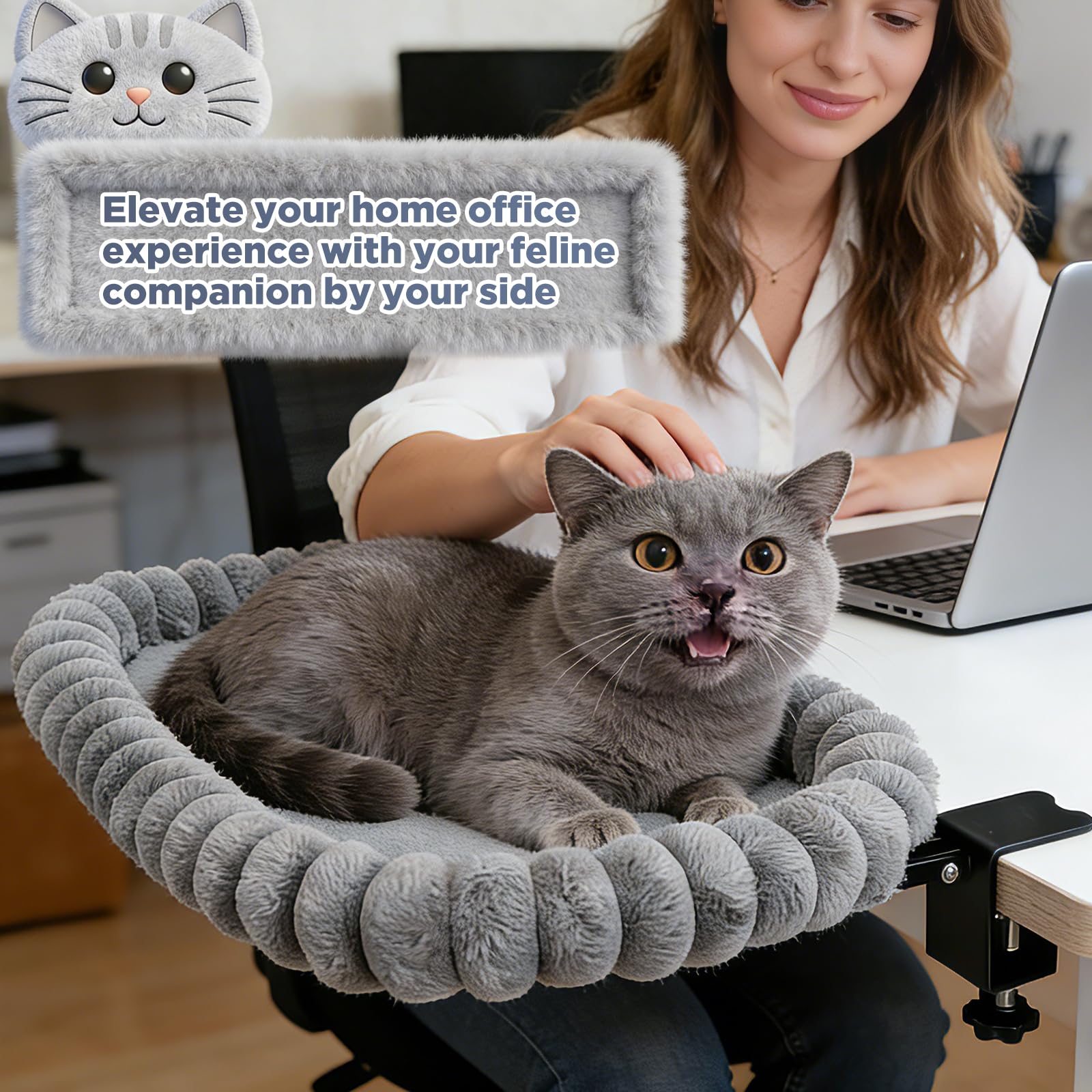 IPOW lit en usage sur bureau gardant chat proche et éloignant clavier