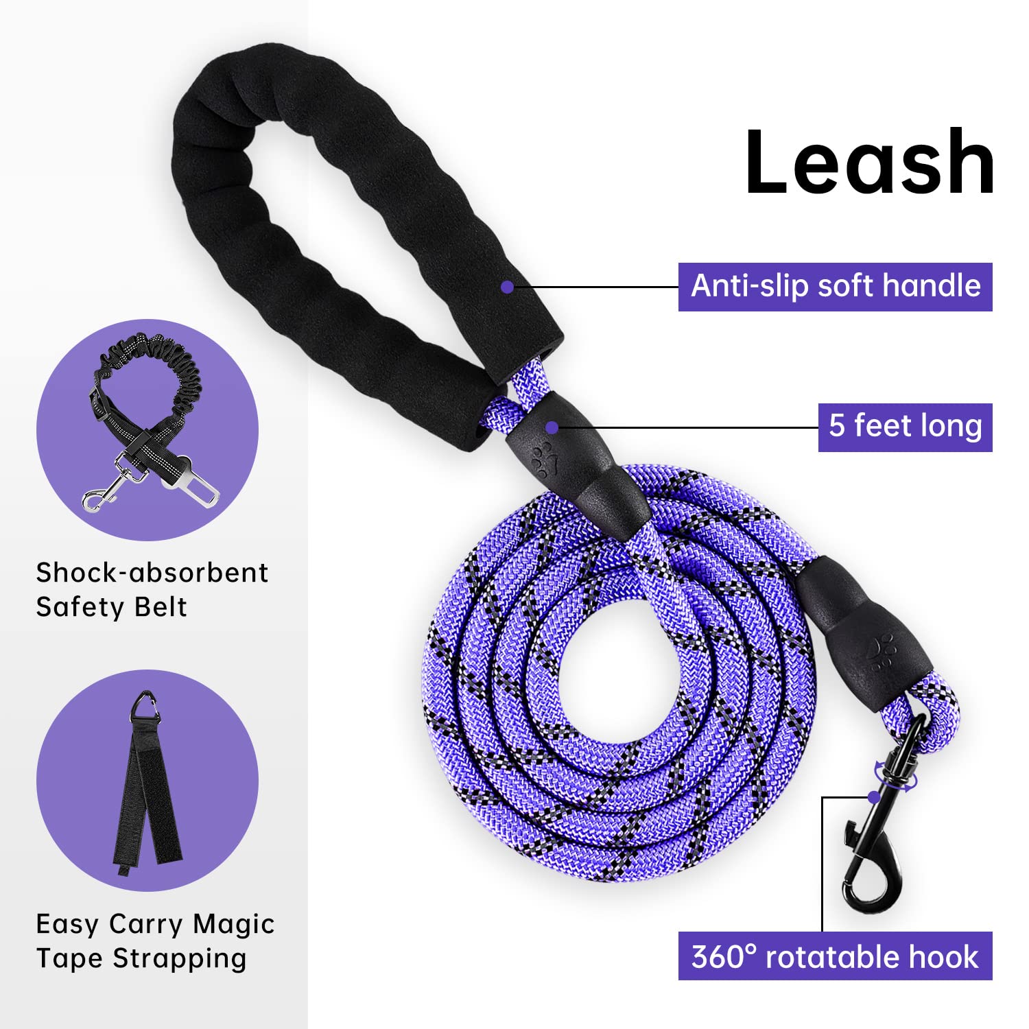 IVY&LANE ensemble laisse, ceinture de sécurité et sangle de rangement pratique