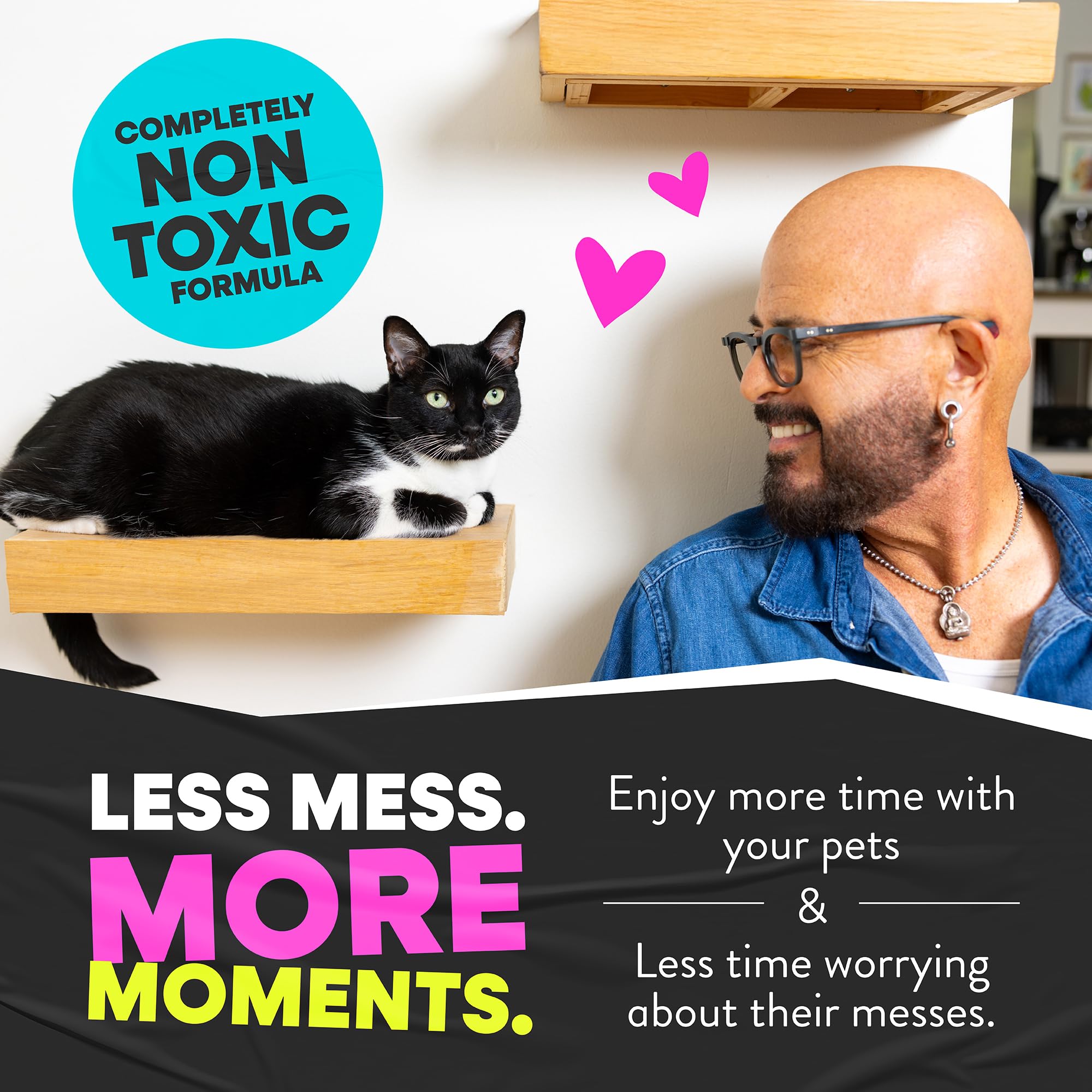 Jackson Galaxy étiquette zoom montrant informations produit et sécurité non toxique