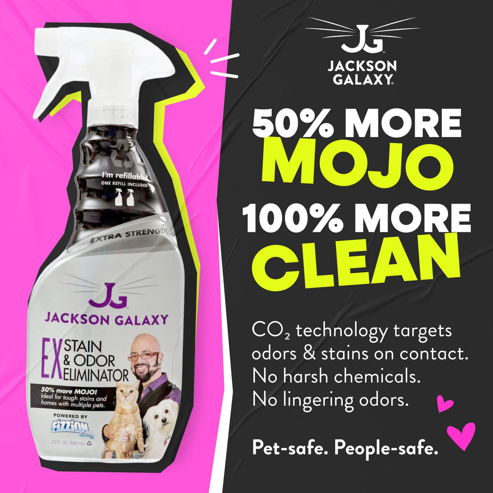 Jackson Galaxy étiquette détail indiquant formule CO₂ et instructions claires