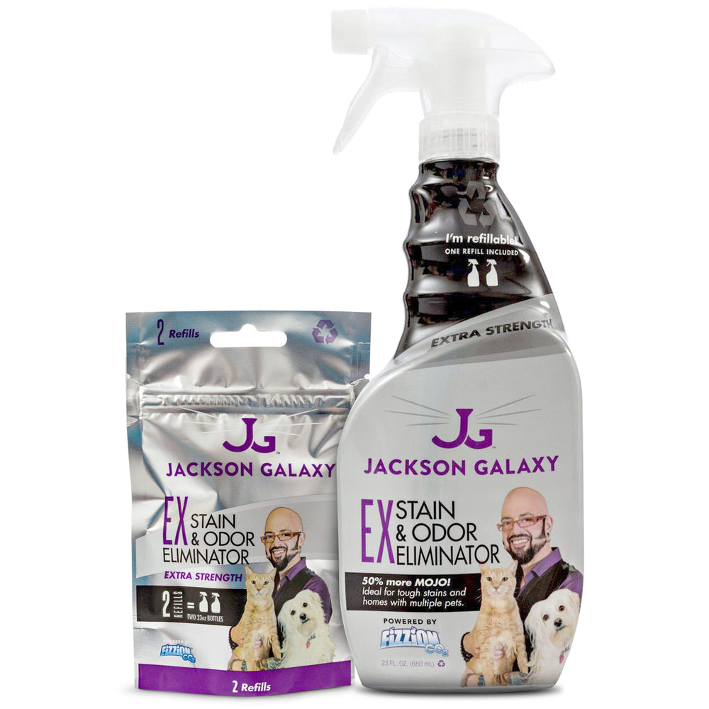 Jackson Galaxy flacon devant montrant packaging et facilité d'utilisation