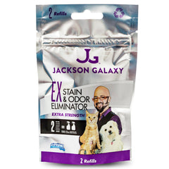 Jackson Galaxy emballage des pastilles recharge montrant le produit et bénéfice simplicité