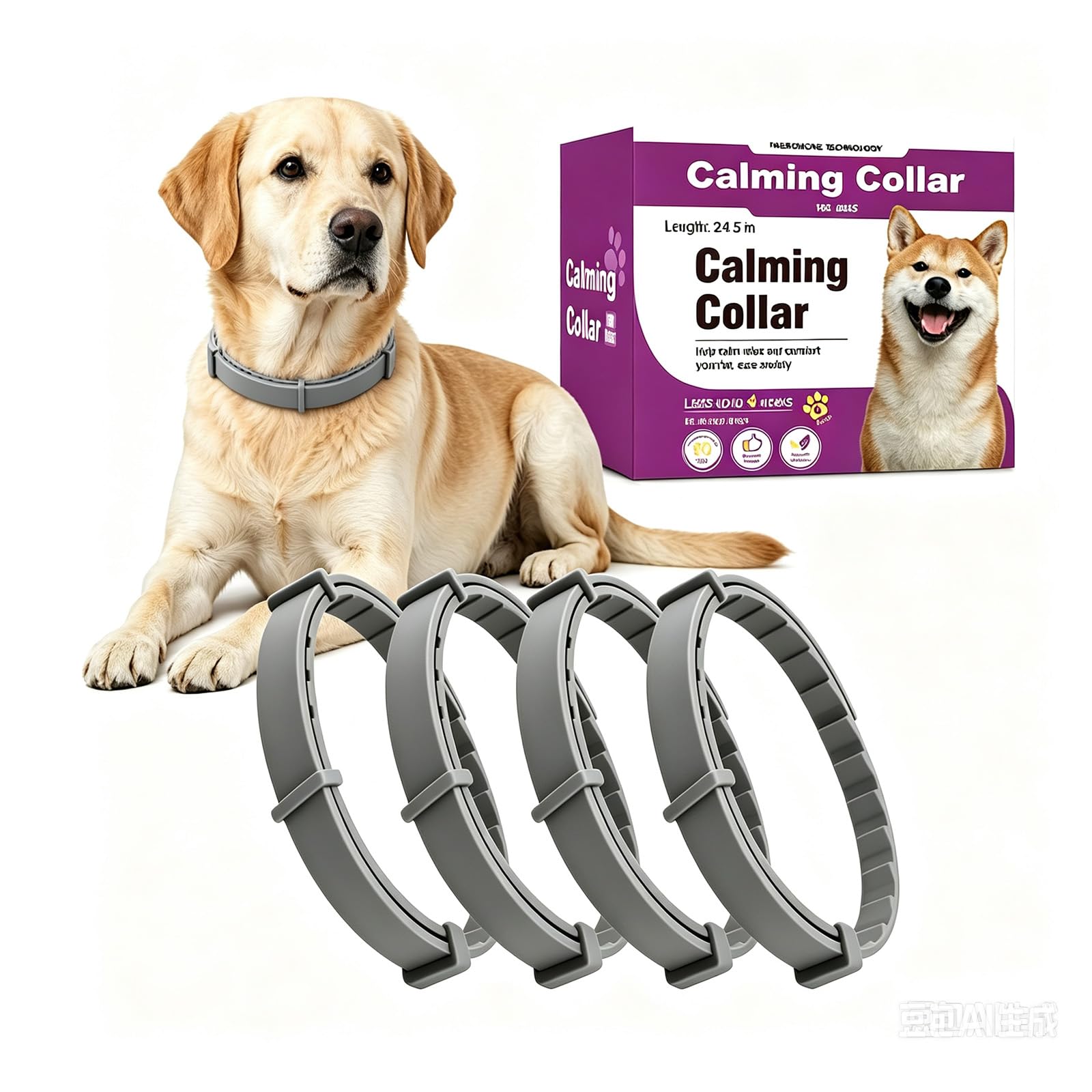 JahyShow emballage avant du lot de quatre collier calmant montrant l'offre pratique