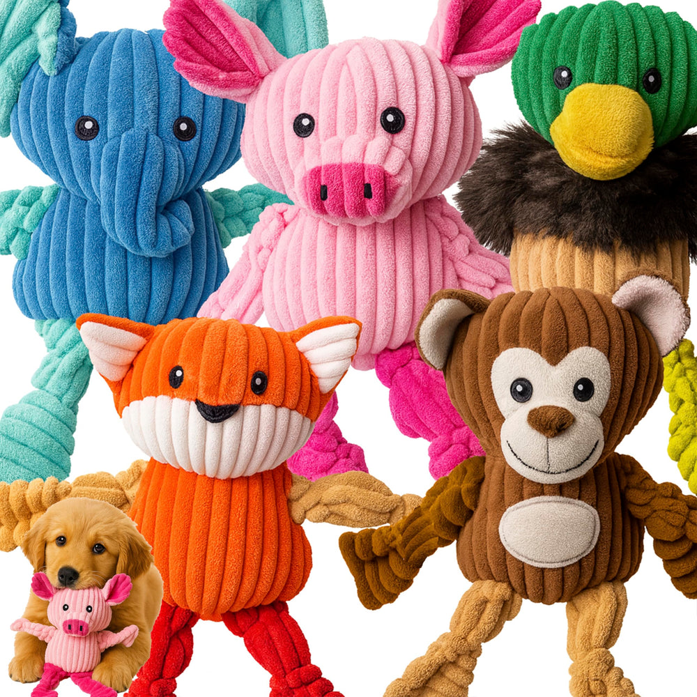 Jalousie packshot cinq jouets peluche pour variation ludique