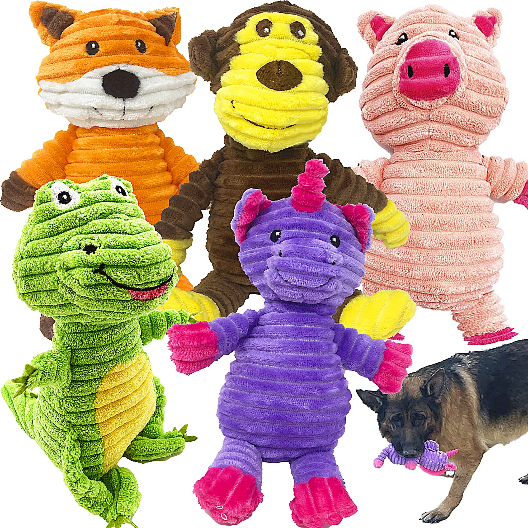 Jalousie pack de cinq peluches face montrant diversité et amusement